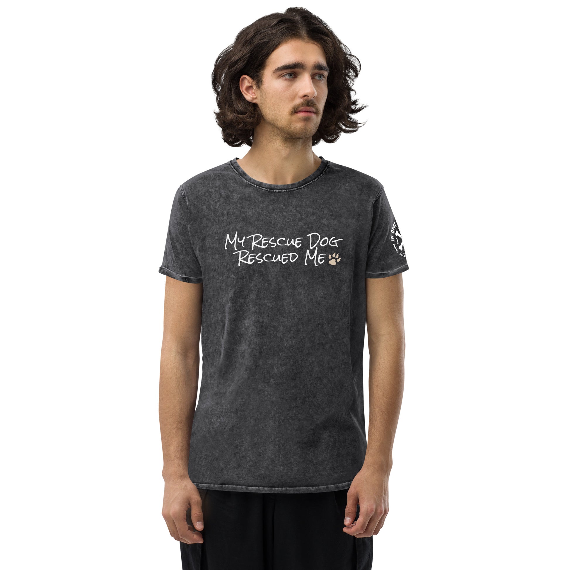 My Rescue Dog Rescued Me - Black Textured Unisex T-Shirt - In Dogz We Trust - Male Model