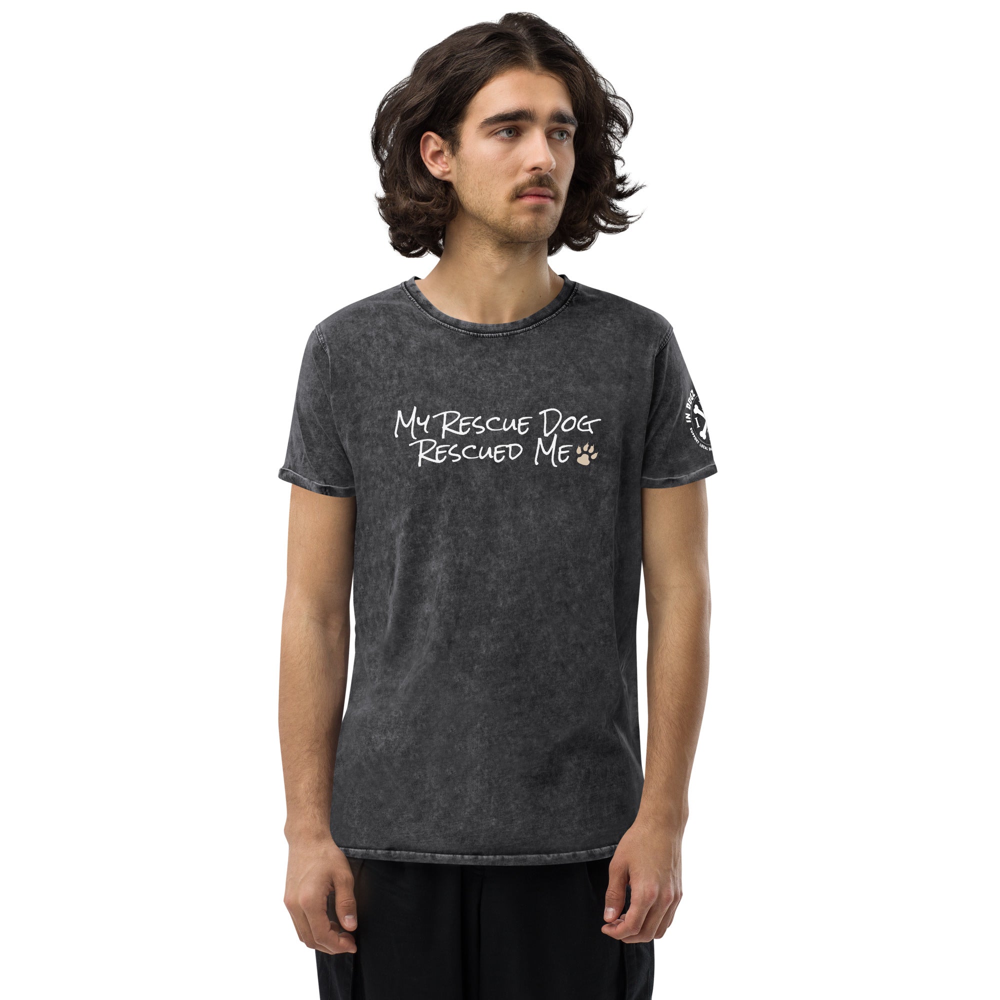 My Rescue Dog Rescued Me - Black Textured Unisex T-Shirt - In Dogz We Trust - Male Model