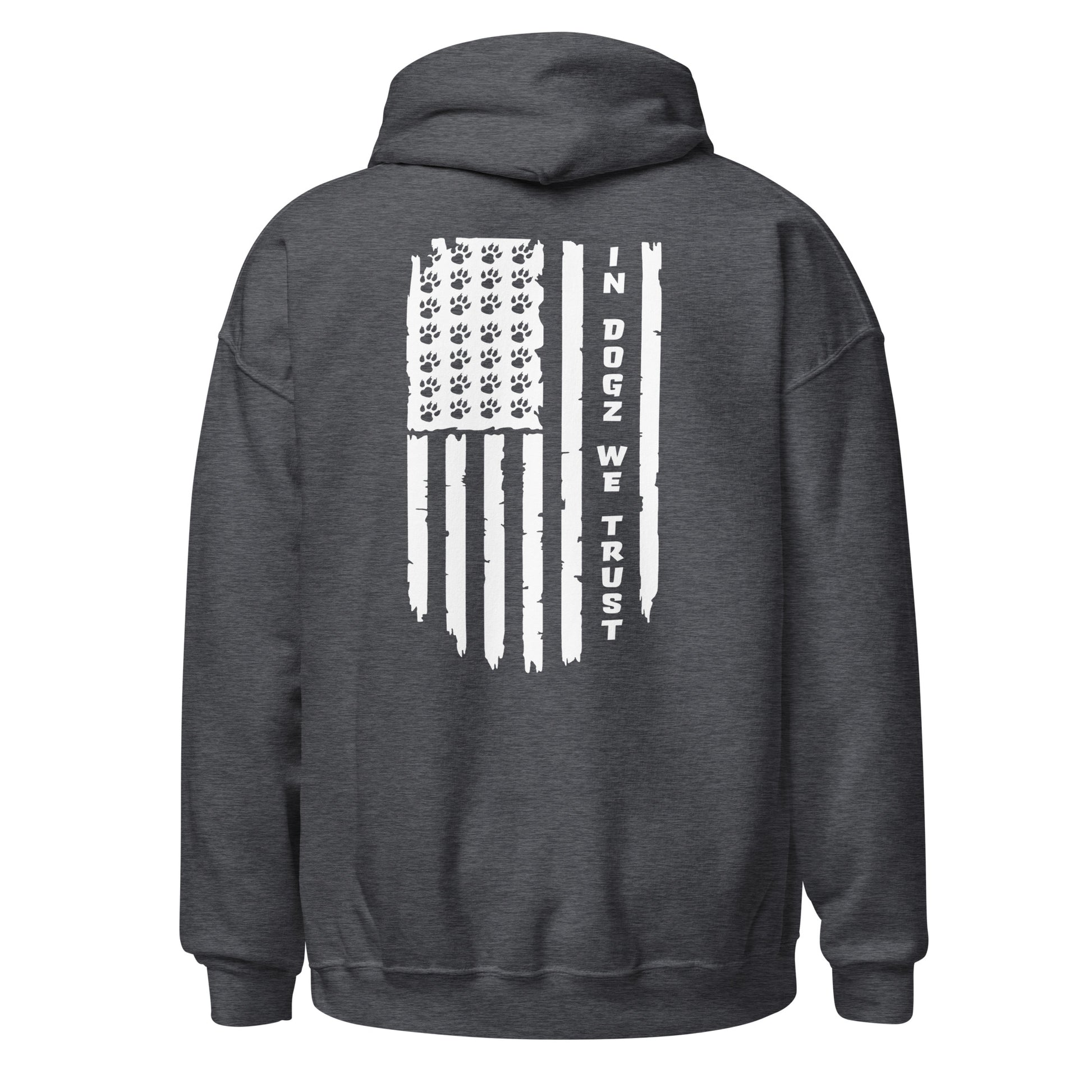 Paws & Stripes: Unisex Hoodie - Dark Grey - In Dogz We Trust - Back View