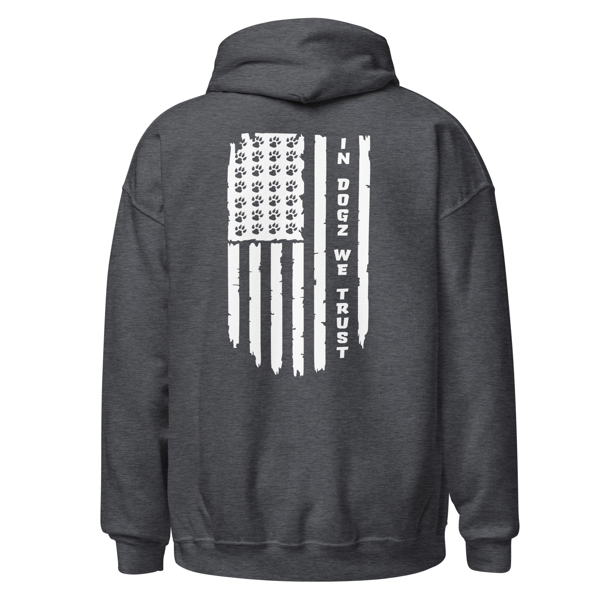 Paws & Stripes: Unisex Hoodie - Dark Grey - In Dogz We Trust - Back View