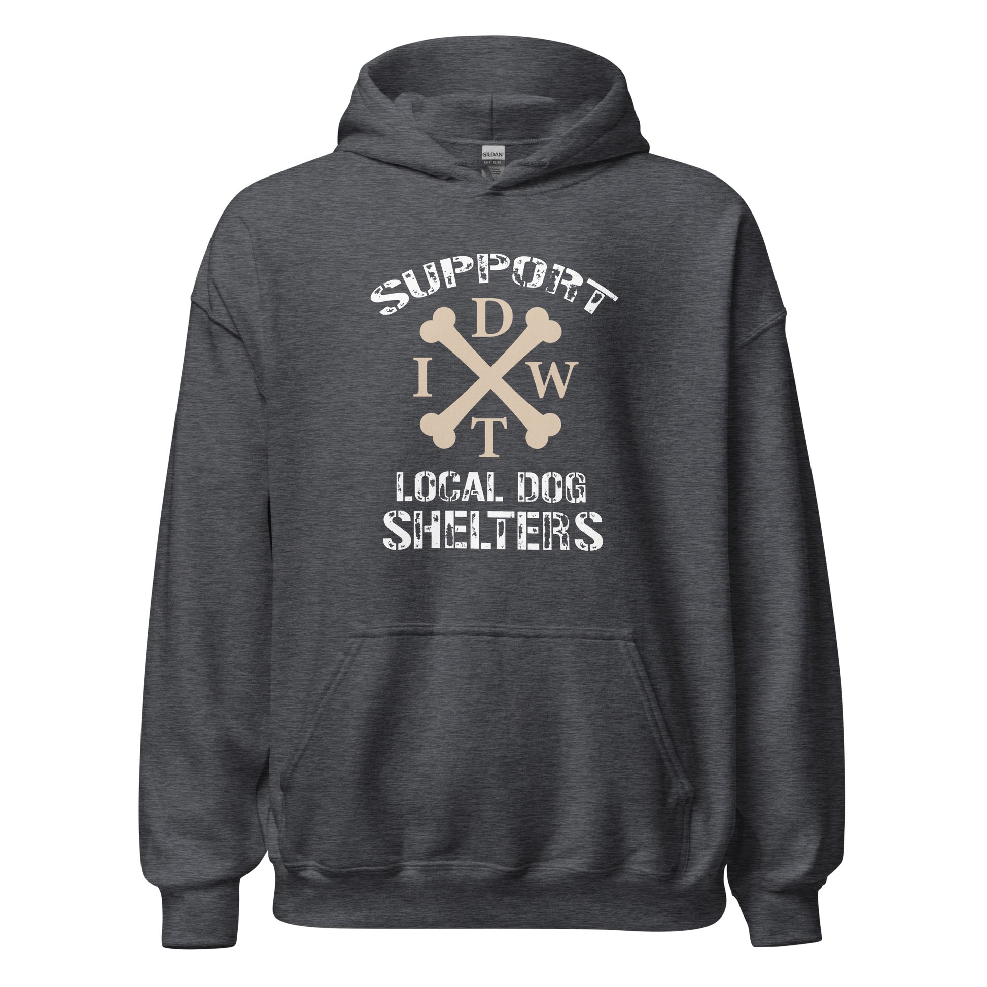 Life Is Better In A Pack - Dark Heather Grey Unisex Hoodie - Support Local Dog Shelters - IDWT - Front View