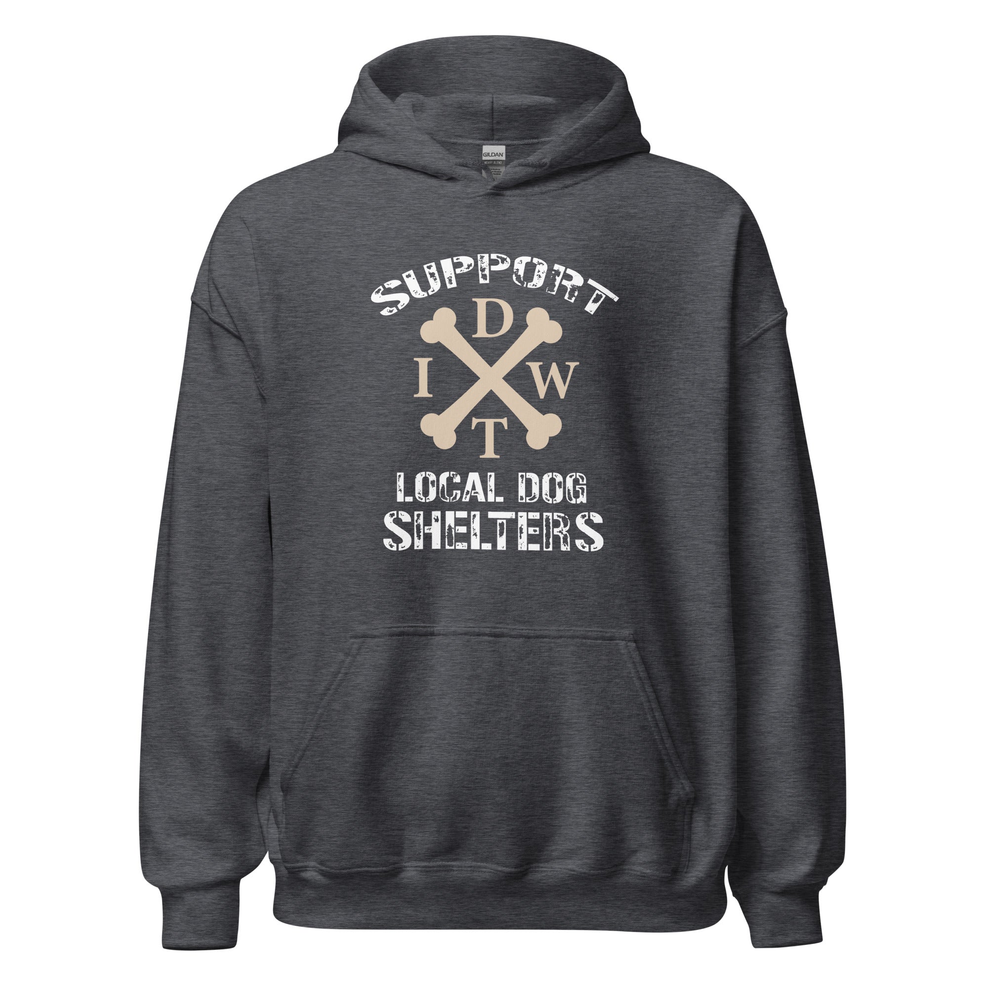 Life Is Better In A Pack - Dark Heather Grey Unisex Hoodie - Support Local Dog Shelters - IDWT - Front View