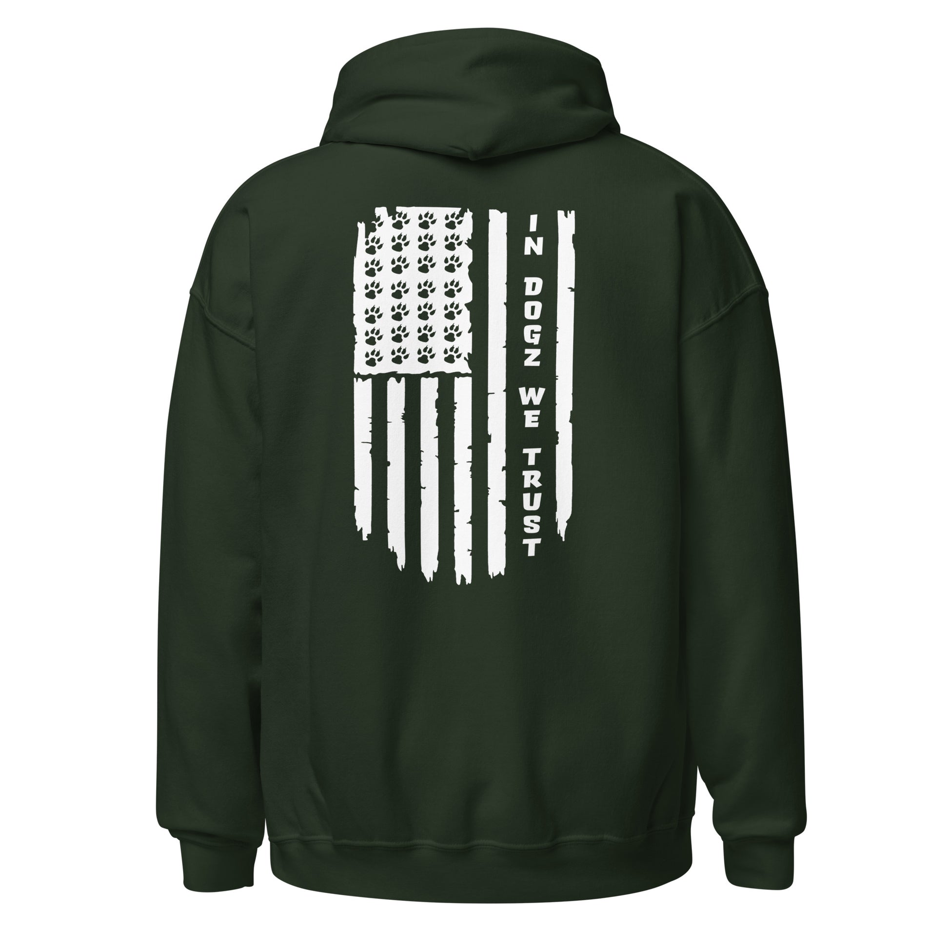 Paws & Stripes: Unisex Hoodie - Forest Green - In Dogz We Trust - Back View