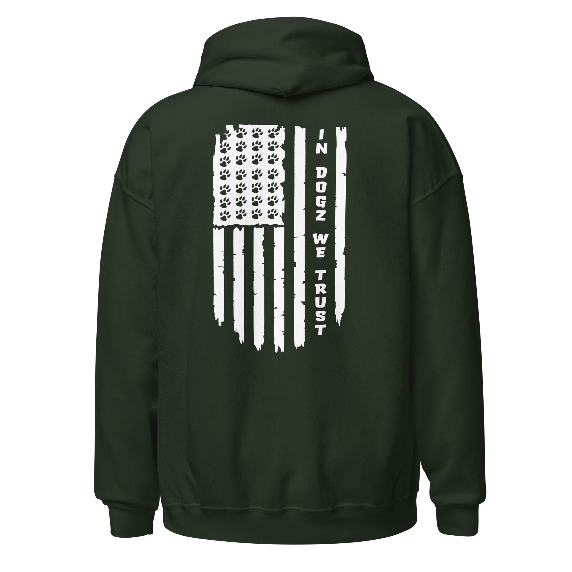 Paws & Stripes: Unisex Hoodie - Forest Green - In Dogz We Trust - Back View