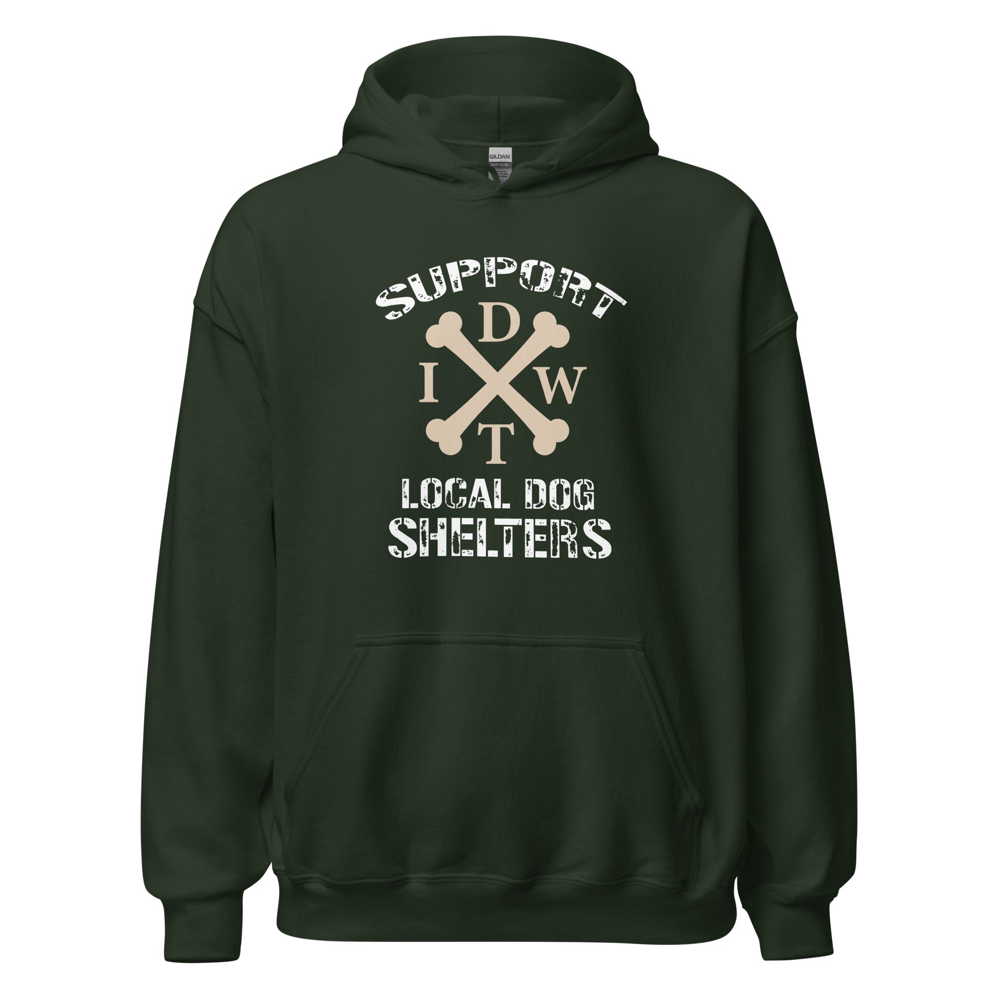 Life Is Better In A Pack - Forest Green Unisex Hoodie - Support Local Dog Shelters - IDWT - Front View