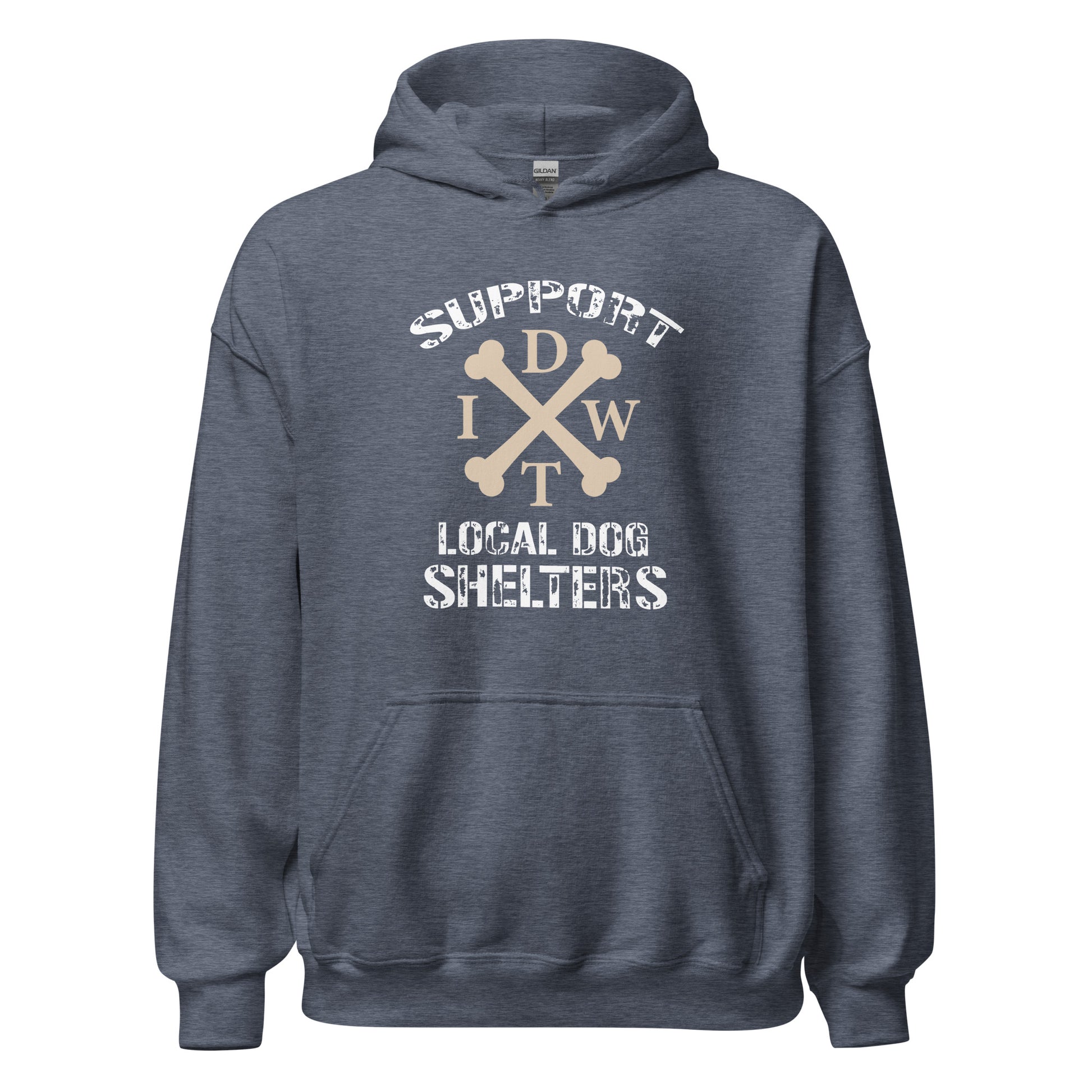 Life Is Better In A Pack - Heather Sport Dark Navy Unisex Hoodie - Support Local Dog Shelters - IDWT - Front View