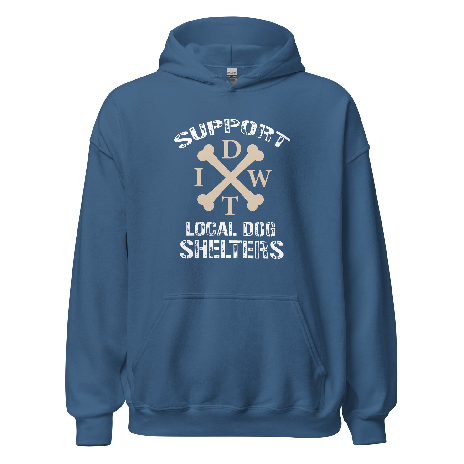 Life Is Better In A Pack - Indigo Blue Unisex Hoodie - Support Local Dog Shelters - IDWT - Front View