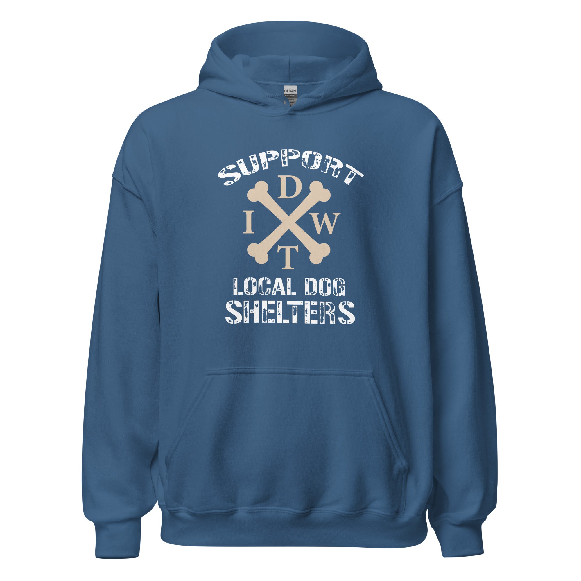 Life Is Better In A Pack - Indigo Blue Unisex Hoodie - Support Local Dog Shelters - IDWT - Front View