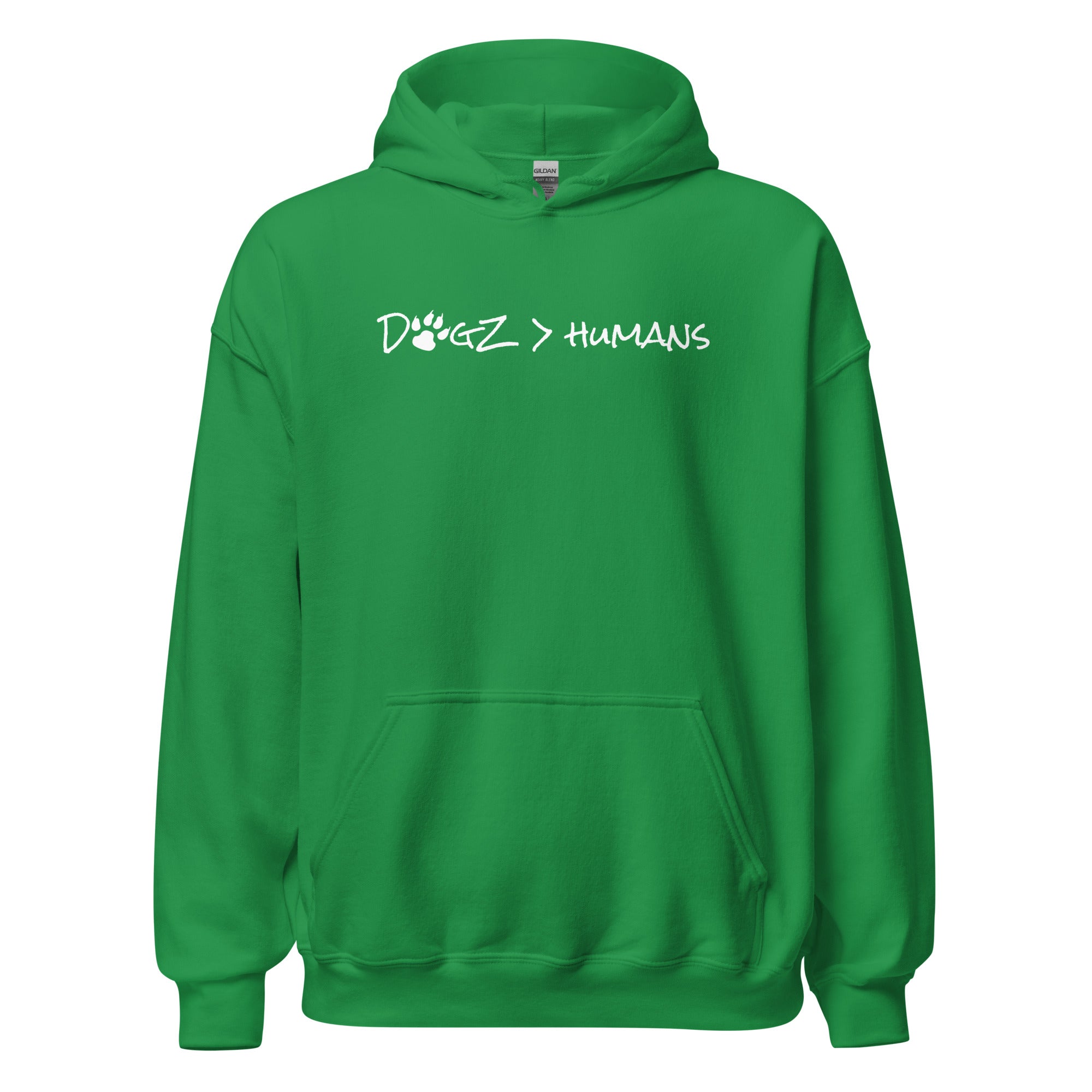 Dogz > Humans: Unisex Hoodie - Kelly Green - In Dogz We Trust - Front View