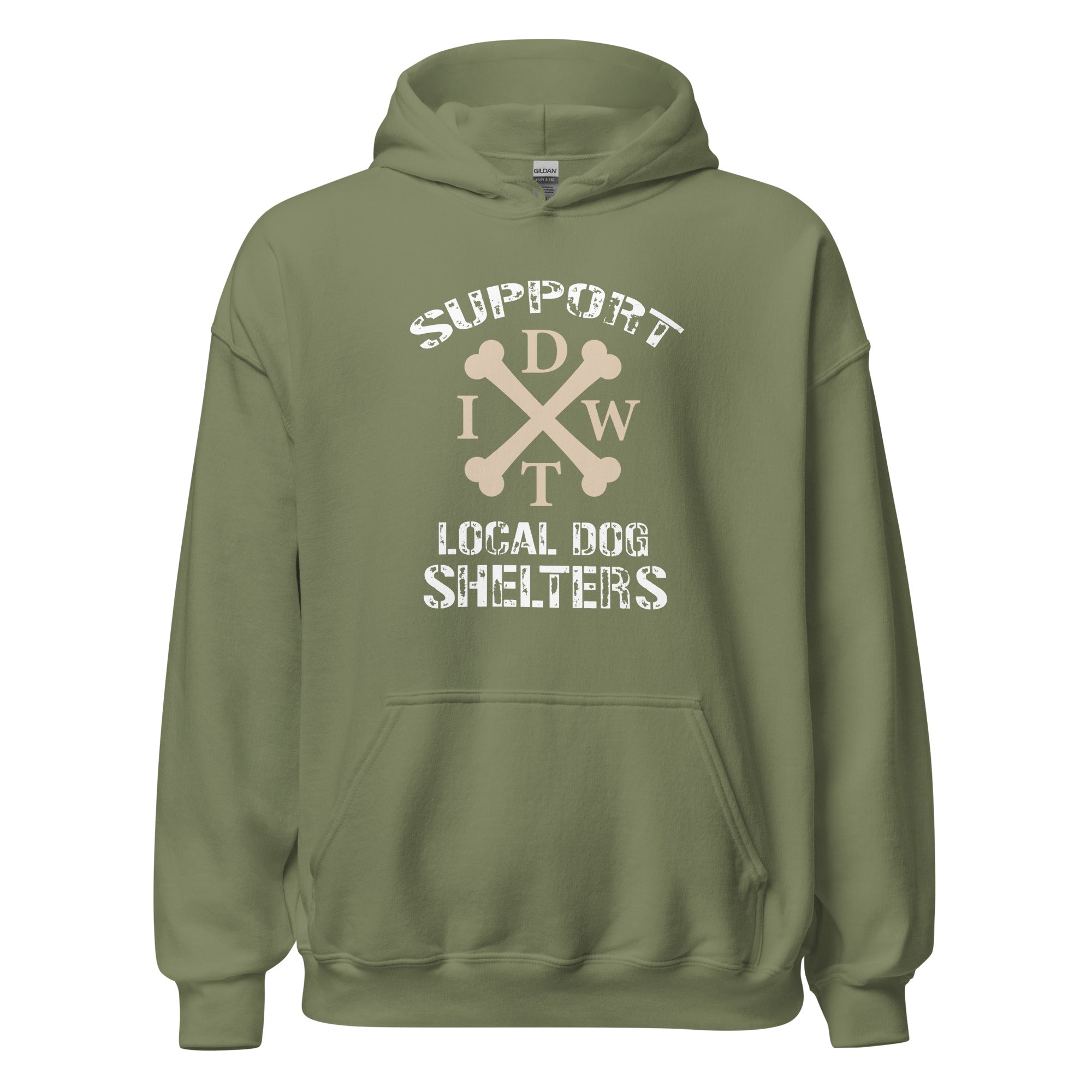 Life Is Better In A Pack - Military Green Unisex Hoodie - Support Local Dog Shelters - IDWT - Front View