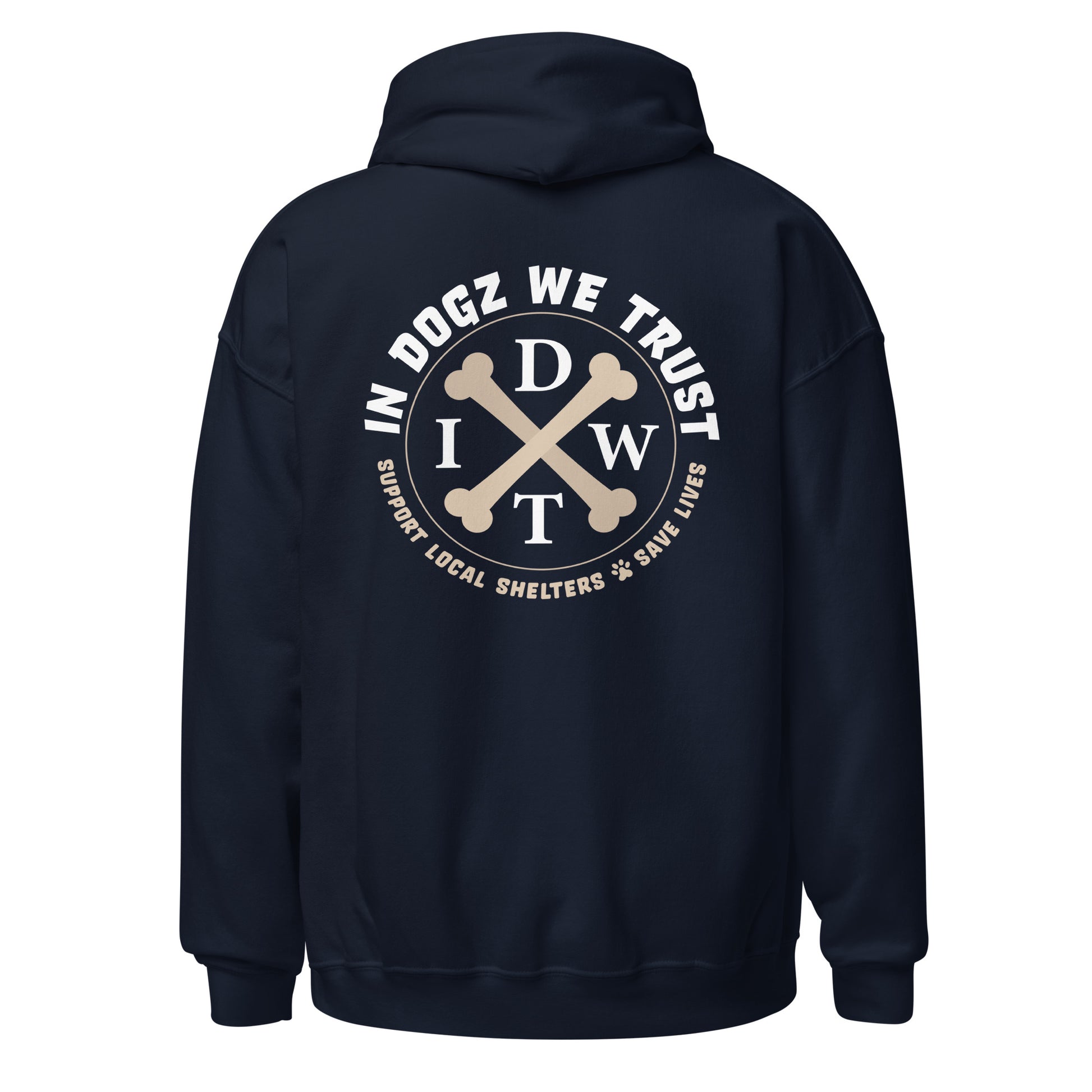 Dogz > Humans: Unisex Hoodie - Navy - In Dogz We Trust - Back View