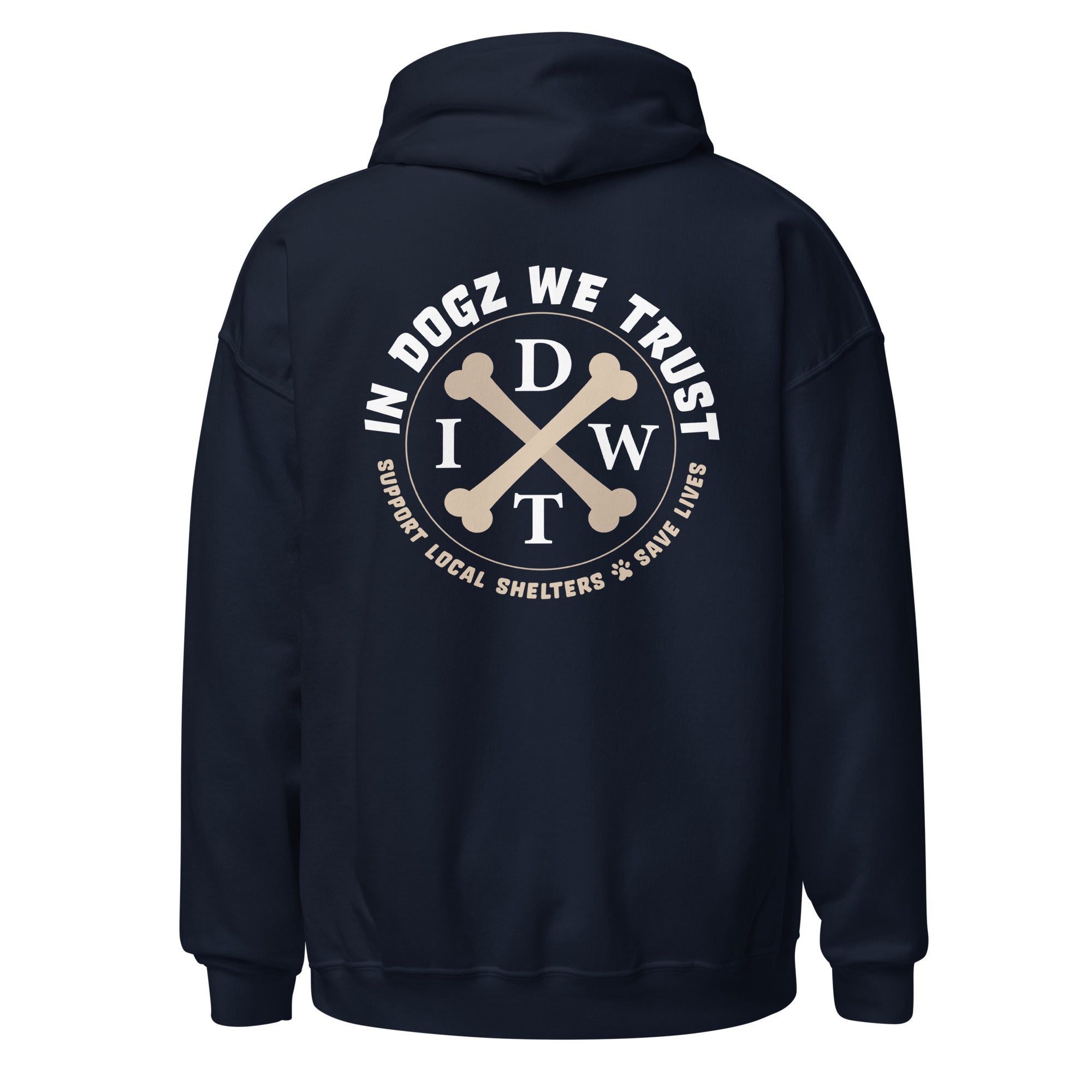 Dogz > Humans: Unisex Hoodie - Navy - In Dogz We Trust - Back View