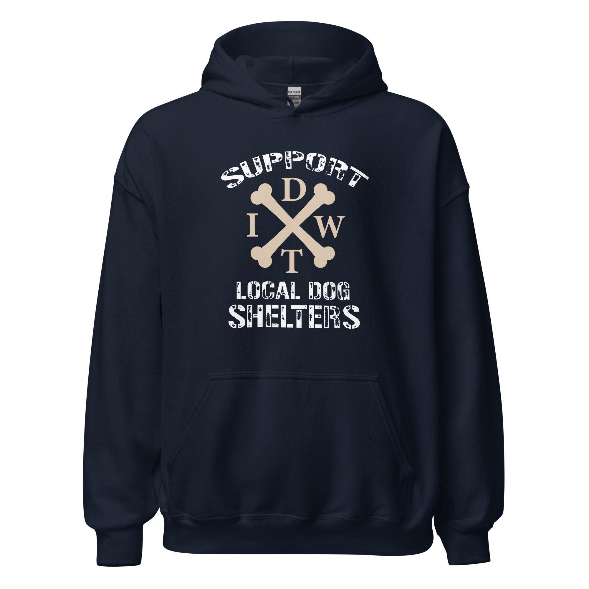 Life Is Better In A Pack - Navy Unisex Hoodie - Support Local Dog Shelters - IDWT - Front View