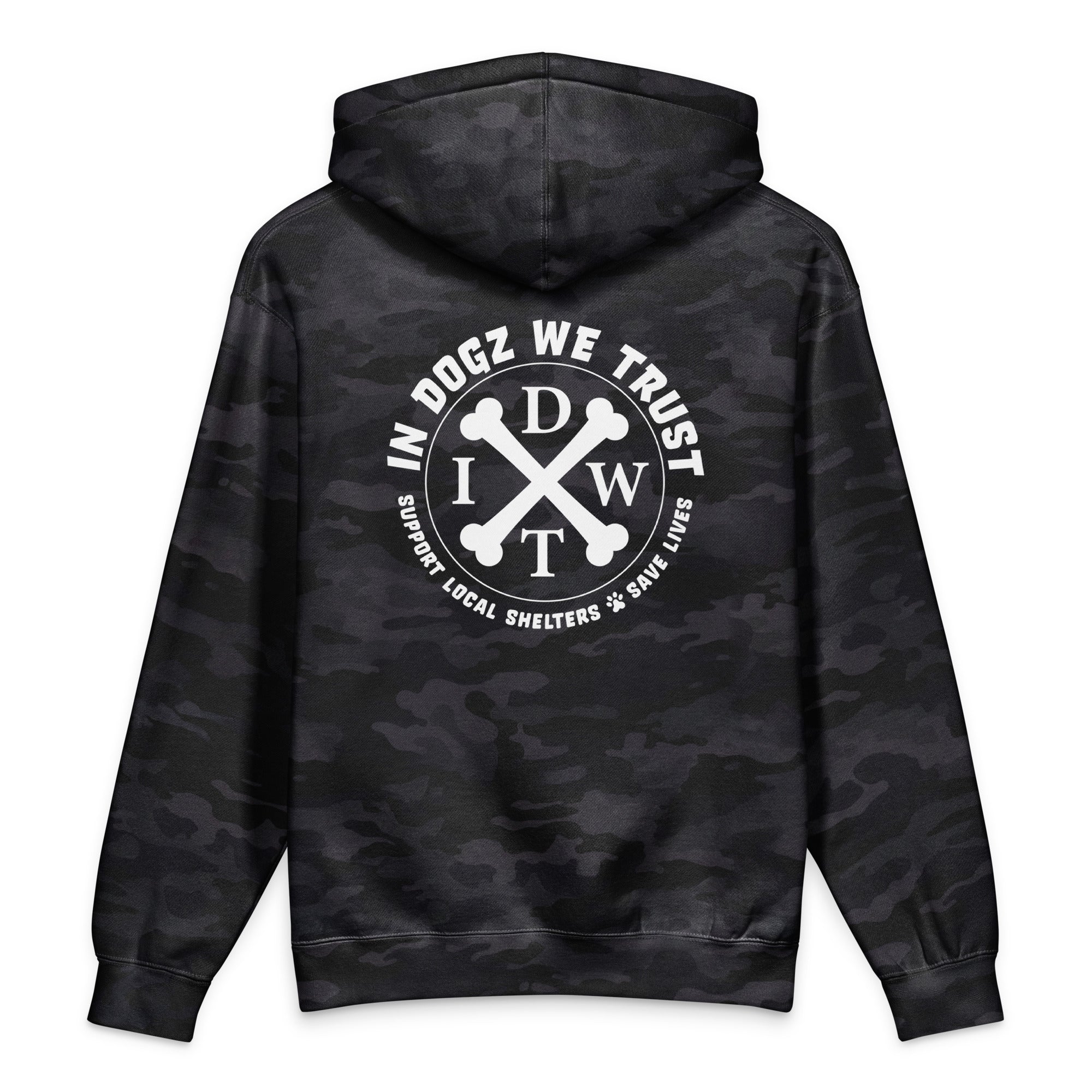 Camo Crossbones Hoodie - Black/Grey Camo - In Dogz We Trust - Back View