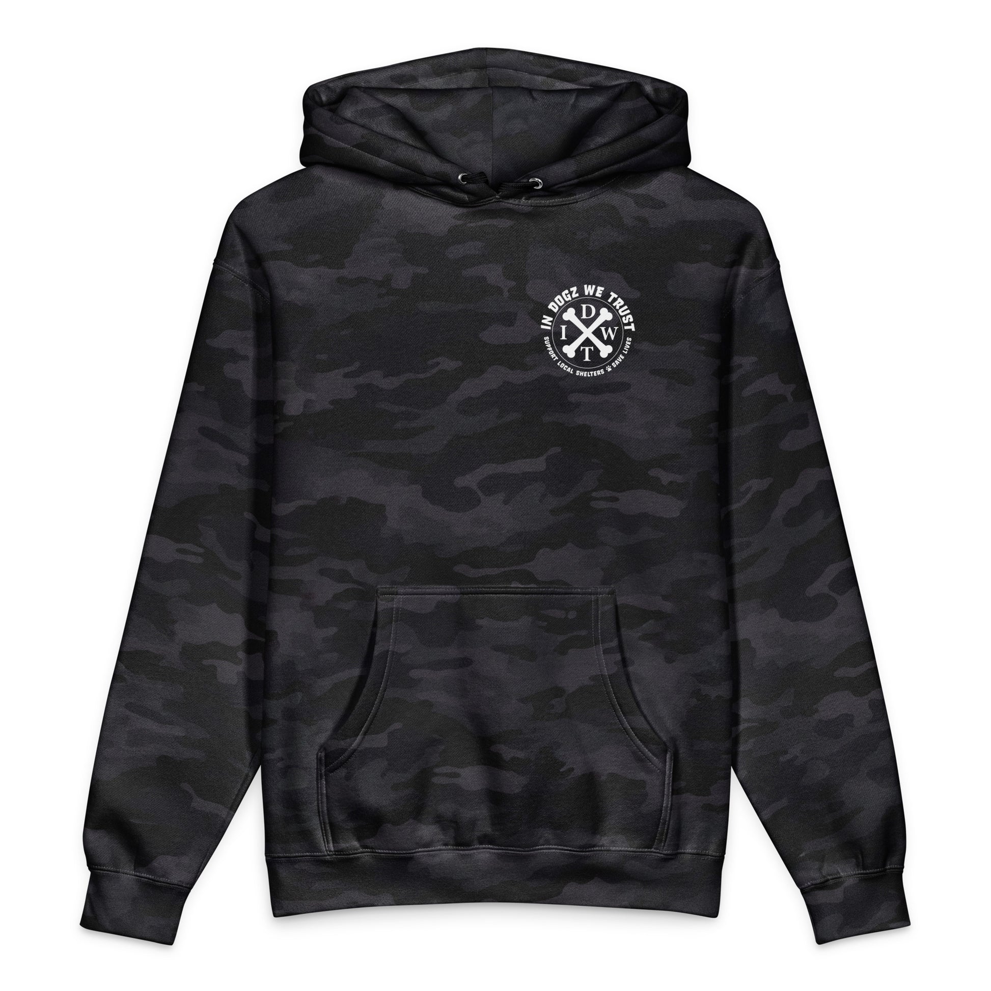 Camo Crossbones Hoodie - Black/Grey Camo - In Dogz We Trust - Front View