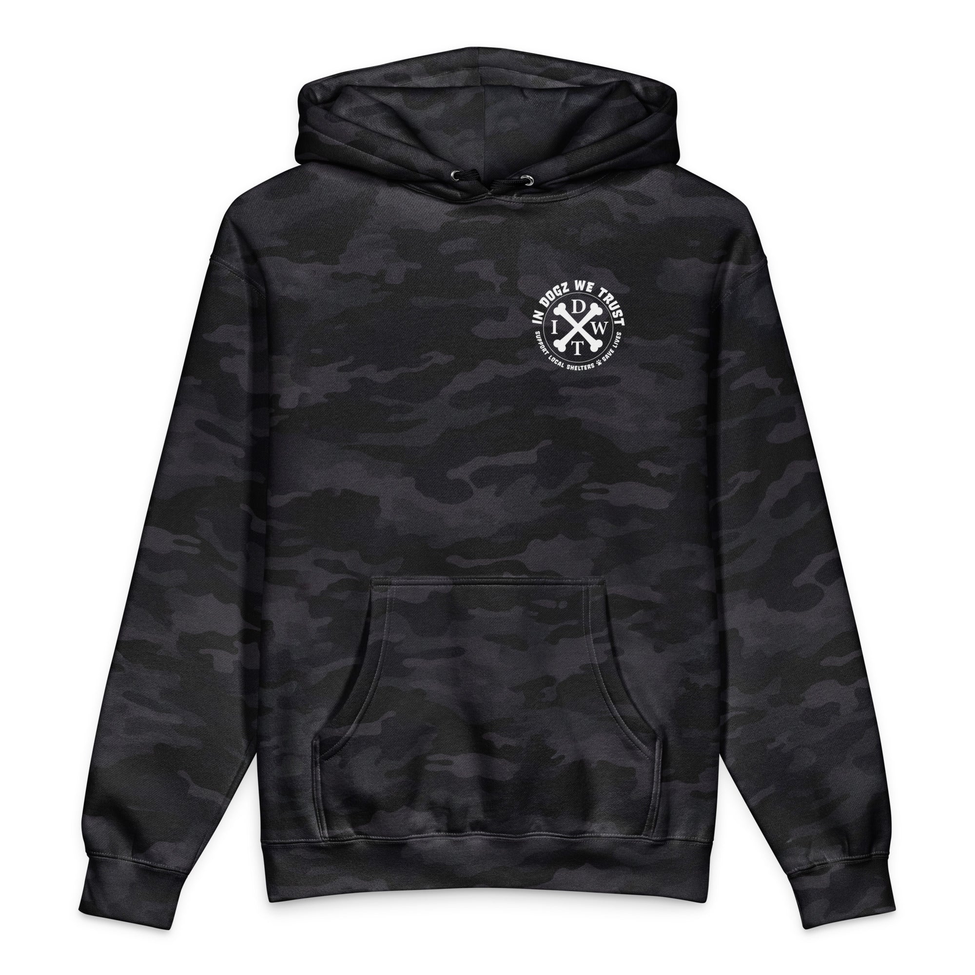 Camo Crossbones Hoodie - Black/Grey Camo - In Dogz We Trust - Front View