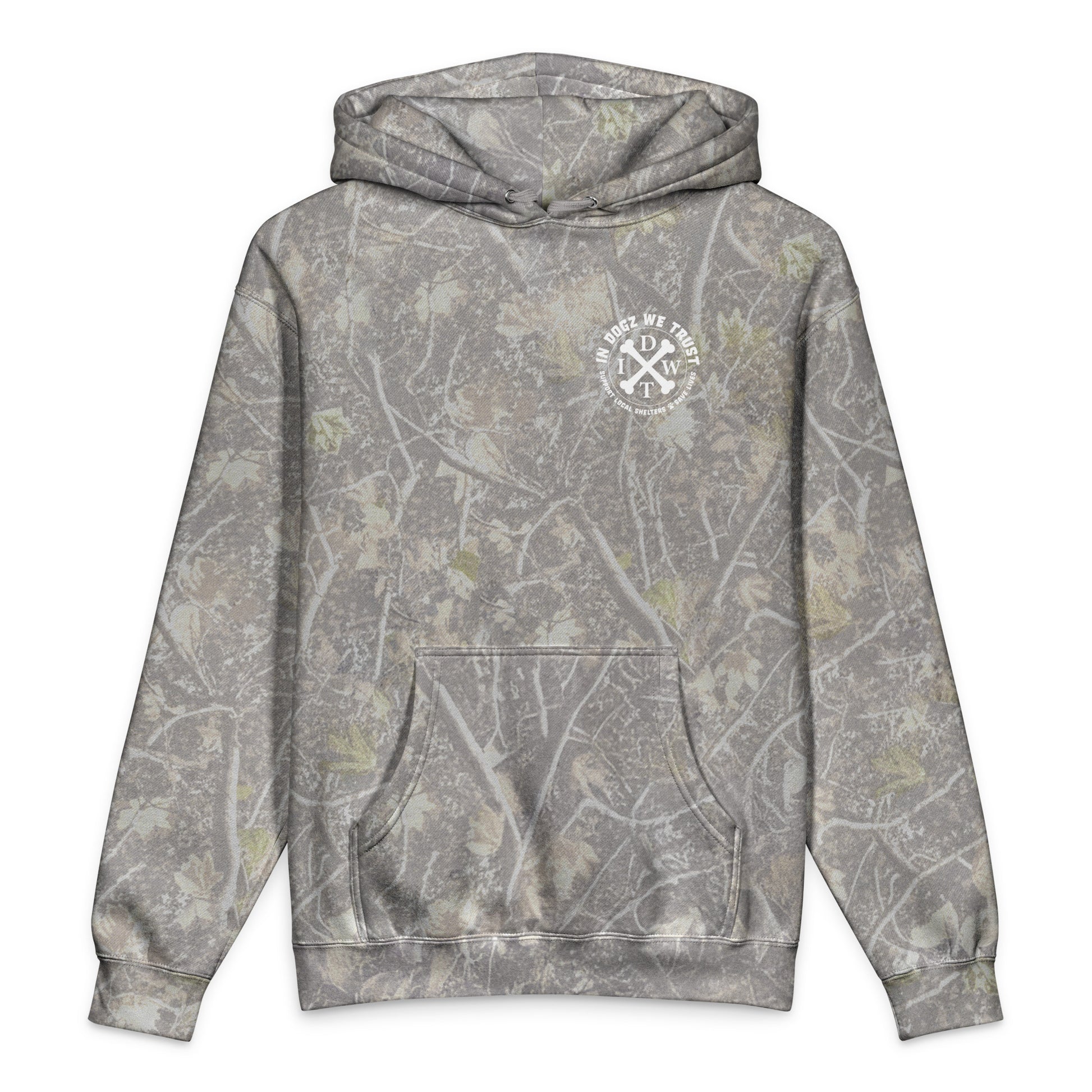 Camo Crossbones Hoodie - Deadwood Tree Camo - In Dogz We Trust - Front View