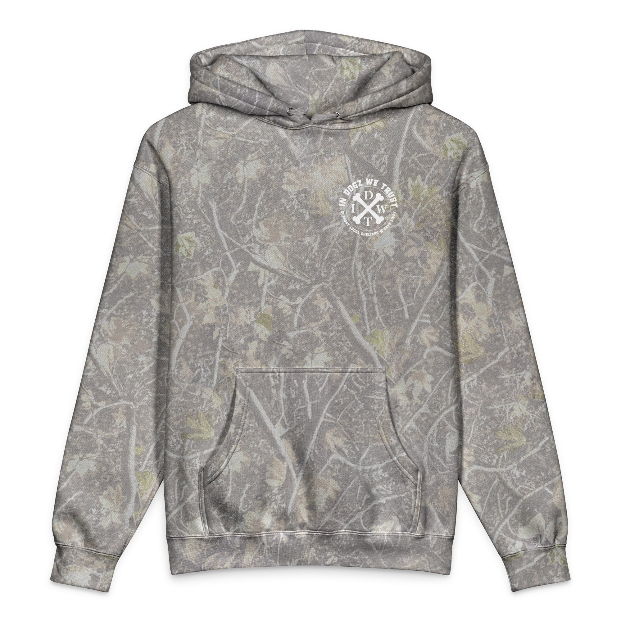 Camo Crossbones Hoodie - Deadwood Tree Camo - In Dogz We Trust - Front View