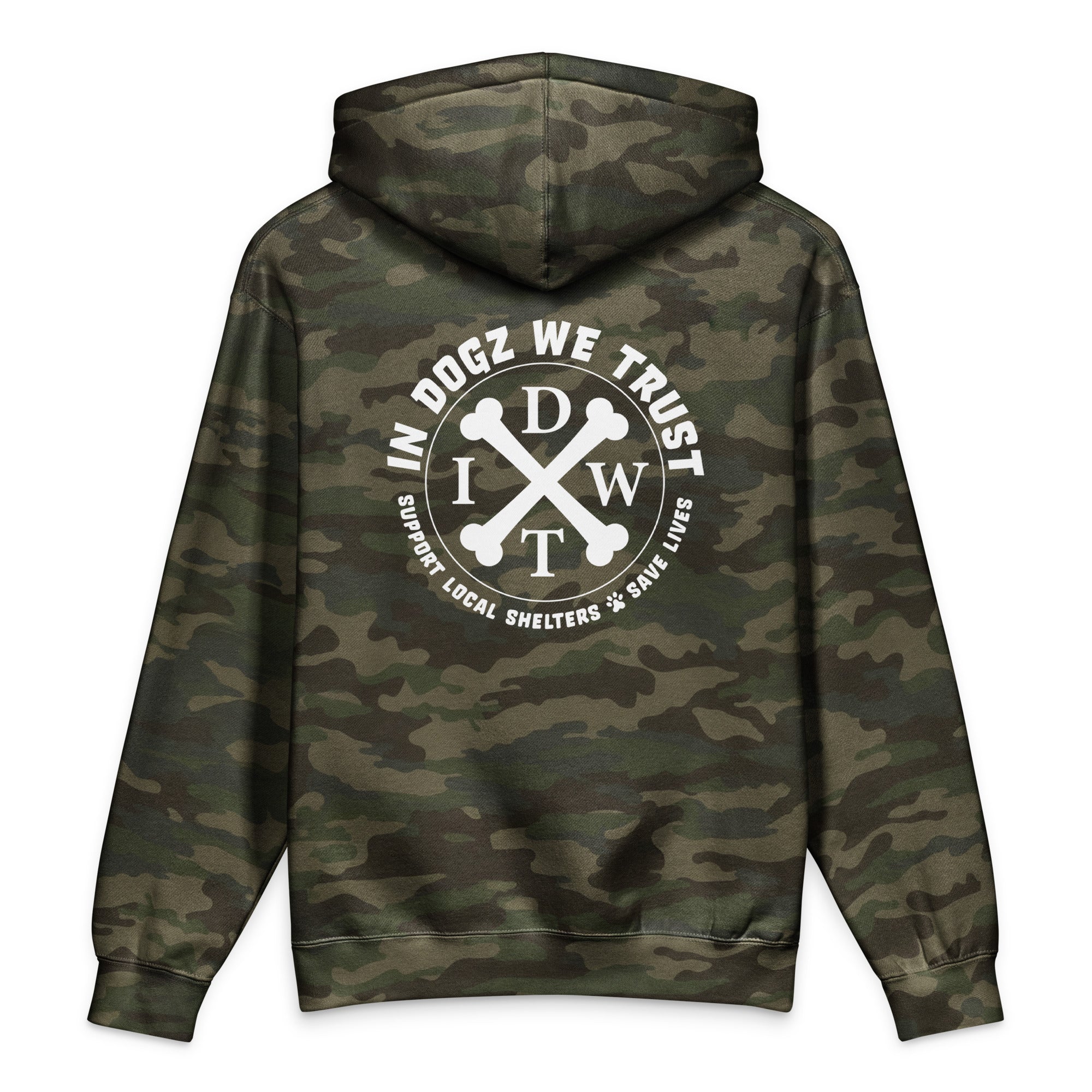 Camo Crossbones Hoodie - Forest Greens Camo - In Dogz We Trust - Back View
