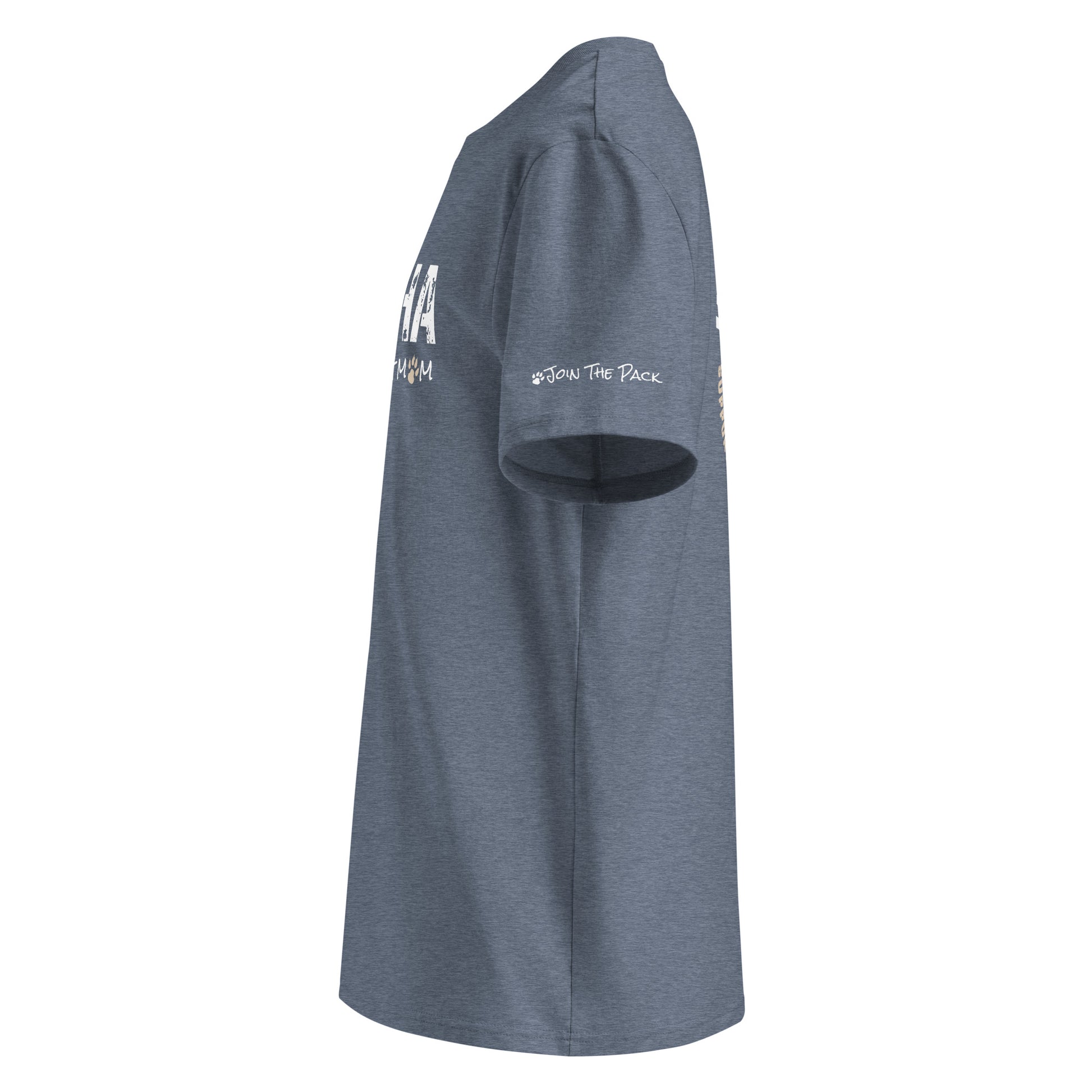 Alpha Proud Dog Mom - Women's Organic Cotton T-Shirt - Dark Heather Blue Color - In Dogz We trust - Left Side View