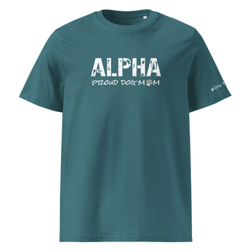 Alpha Proud Dog Mom - Women's Organic Cotton T-Shirt - Stargazer / Teal Color - In Dogz We trust - Front View