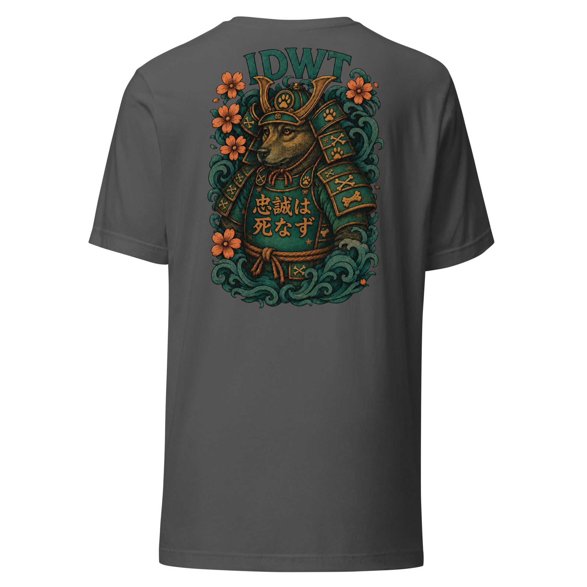 Bushido Bark: Samurai Canine T-Shirt - Asphalt Color - In Dogz We Trust - Back View