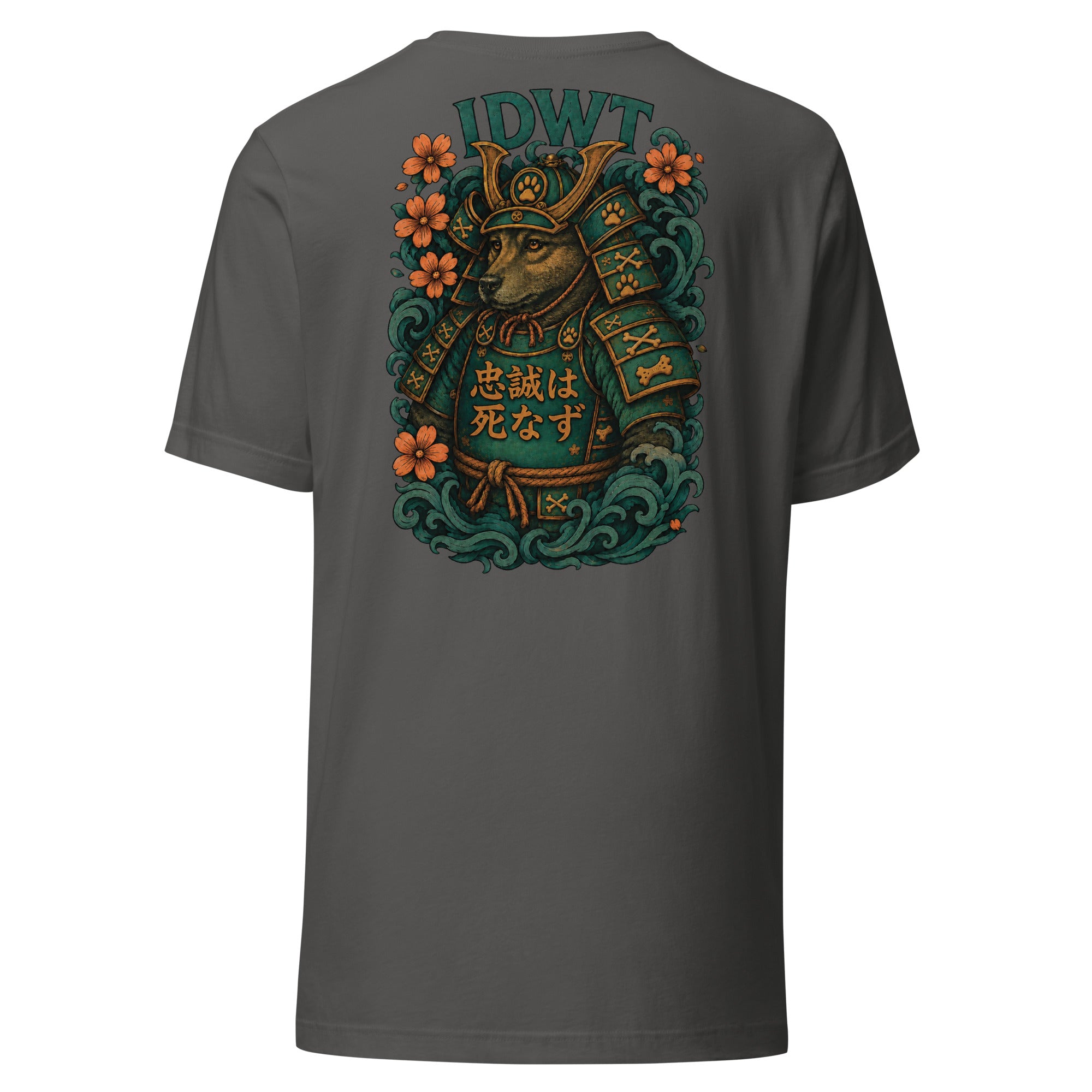 Bushido Bark: Samurai Canine T-Shirt - Asphalt Color - In Dogz We Trust - Back View