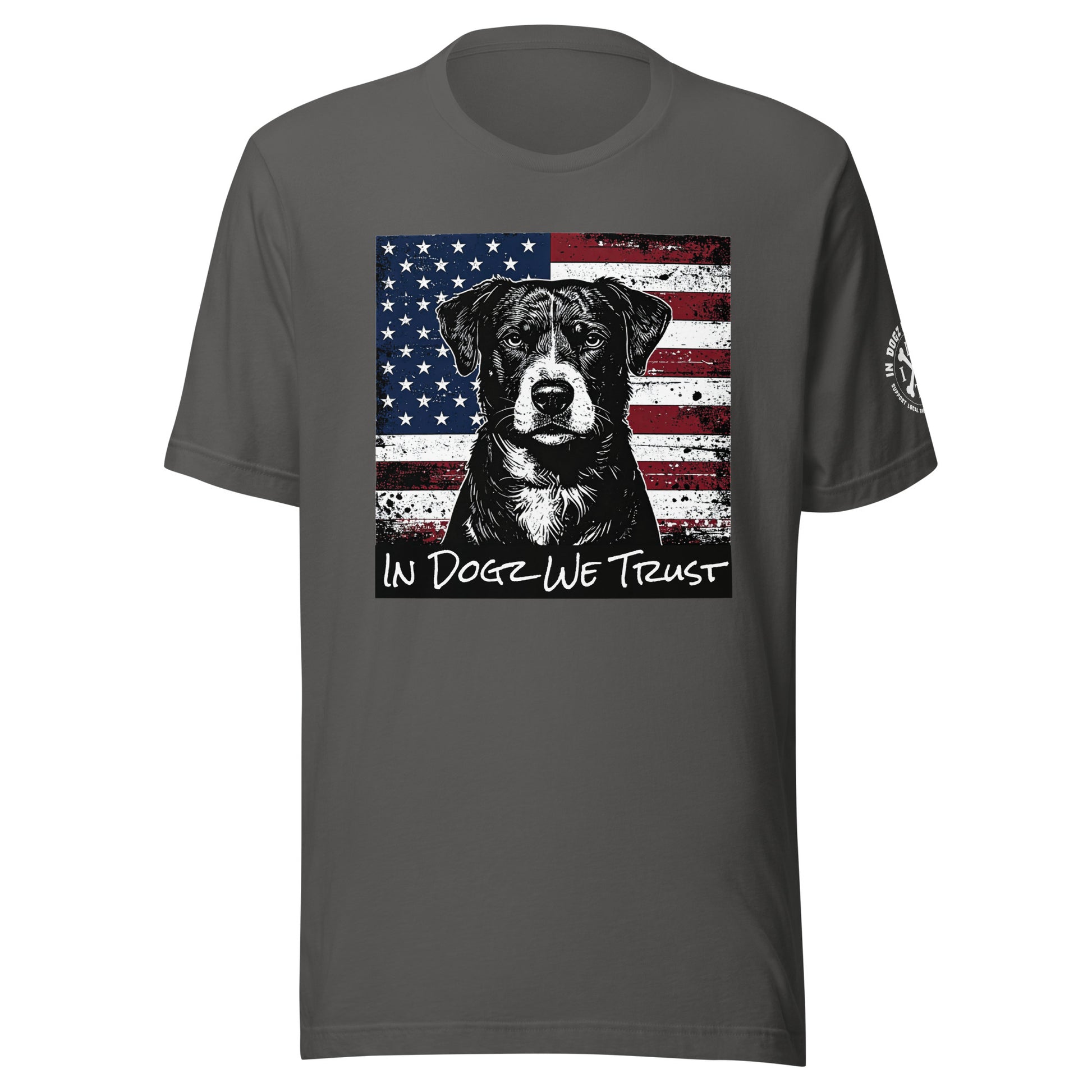 The "American Dream" Mixed-Breed: Unisex Tee - Asphalt Grey - In Dogz We Trust - Front View