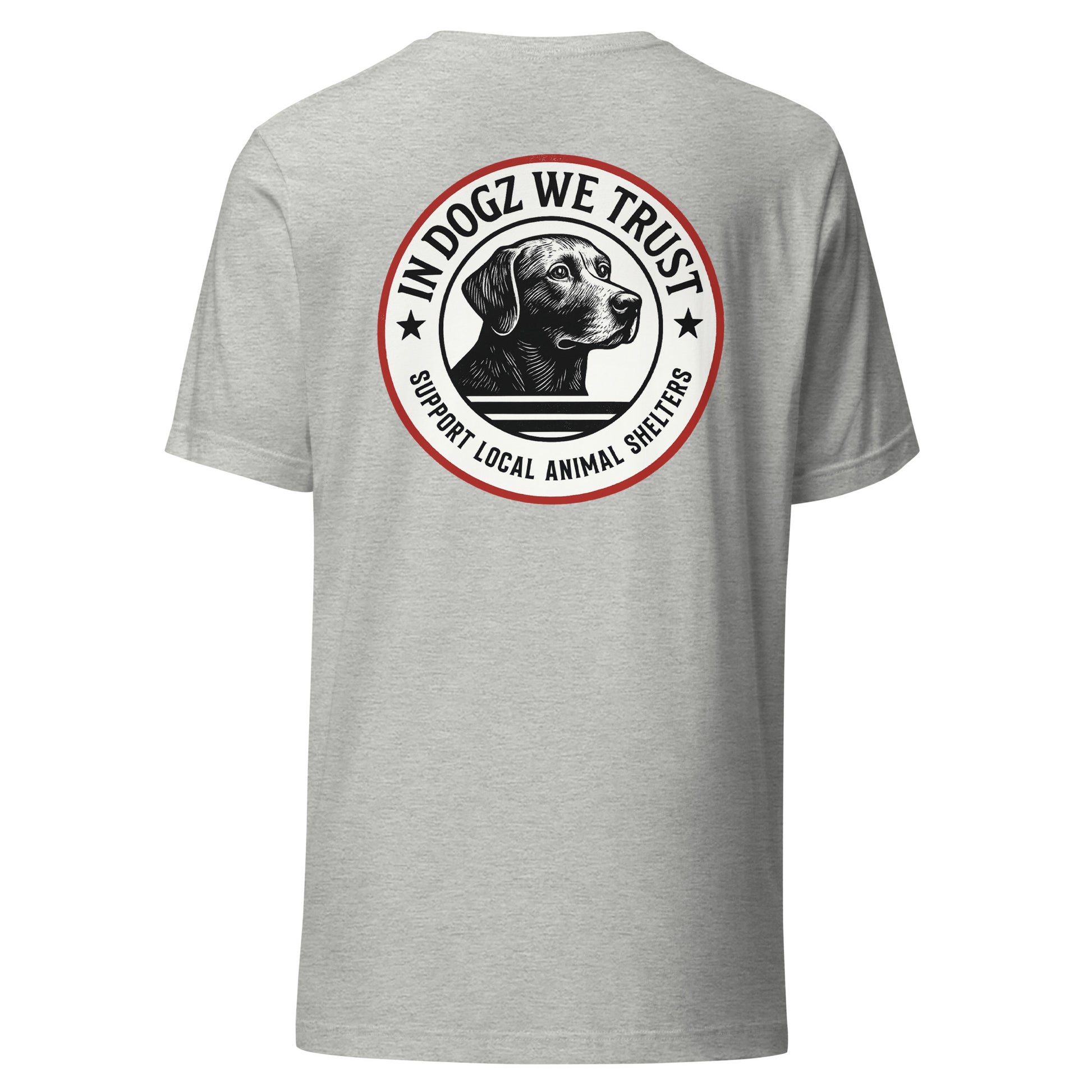 The Duke - Labrador Rescue Unisex T-Shirt - Athletic Heather Grey Color - In Dogz We Trust - Back View