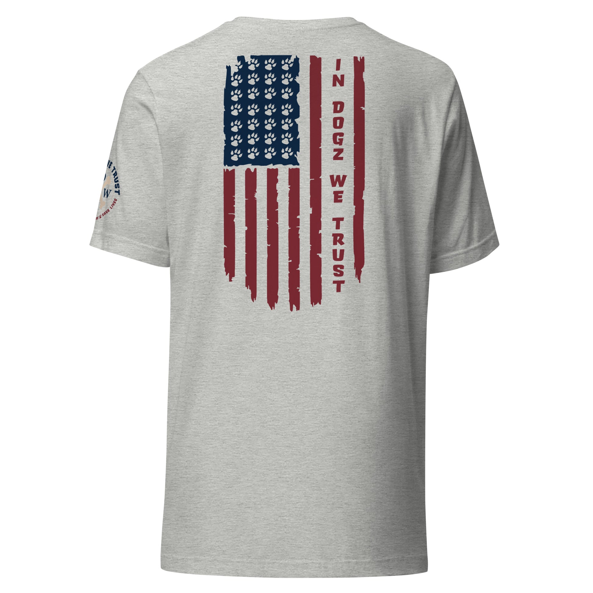 Paws & Stripes: Unisex Tee - Athletic Grey - In Dogz We Trust - Back View