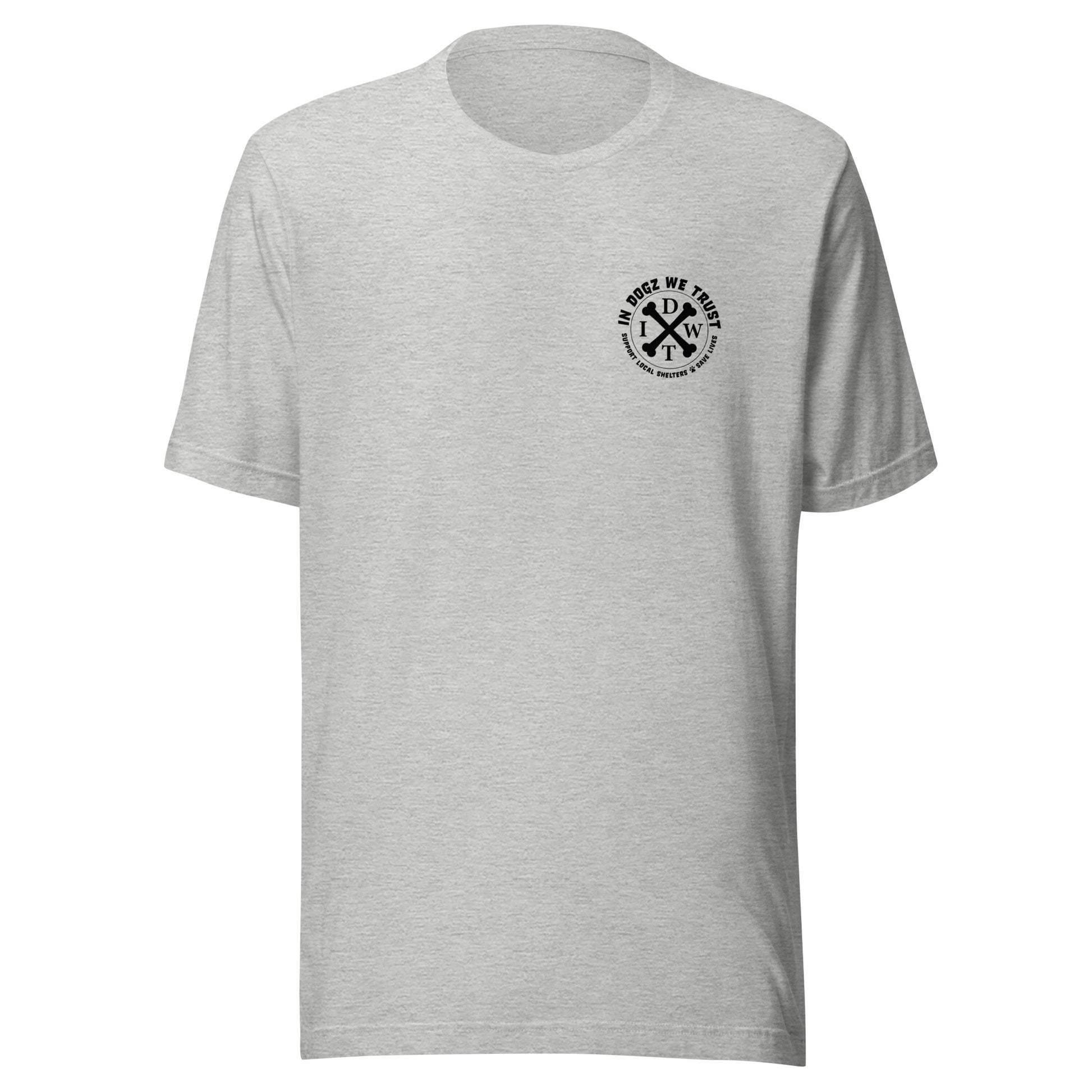 Loyalty Never Dies Tee - Unisex - Heather Athletic Grey with Black IDWT Logo - In Dogz We Trust - Front View