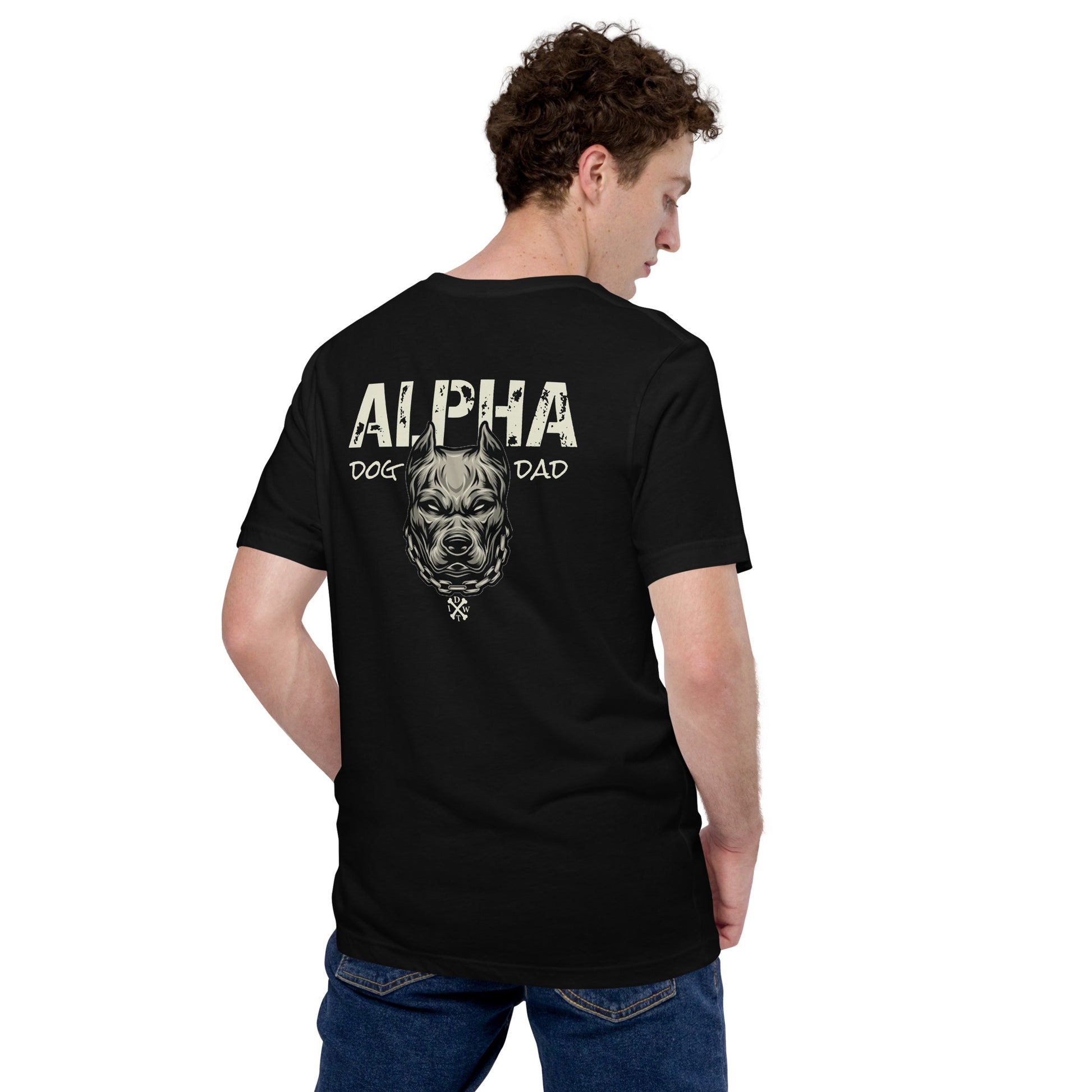 Alpha Dog Dad - Black with Bull Dog Design - Men's T-Shirt - In Dogz We Trust - Male Model - Back View