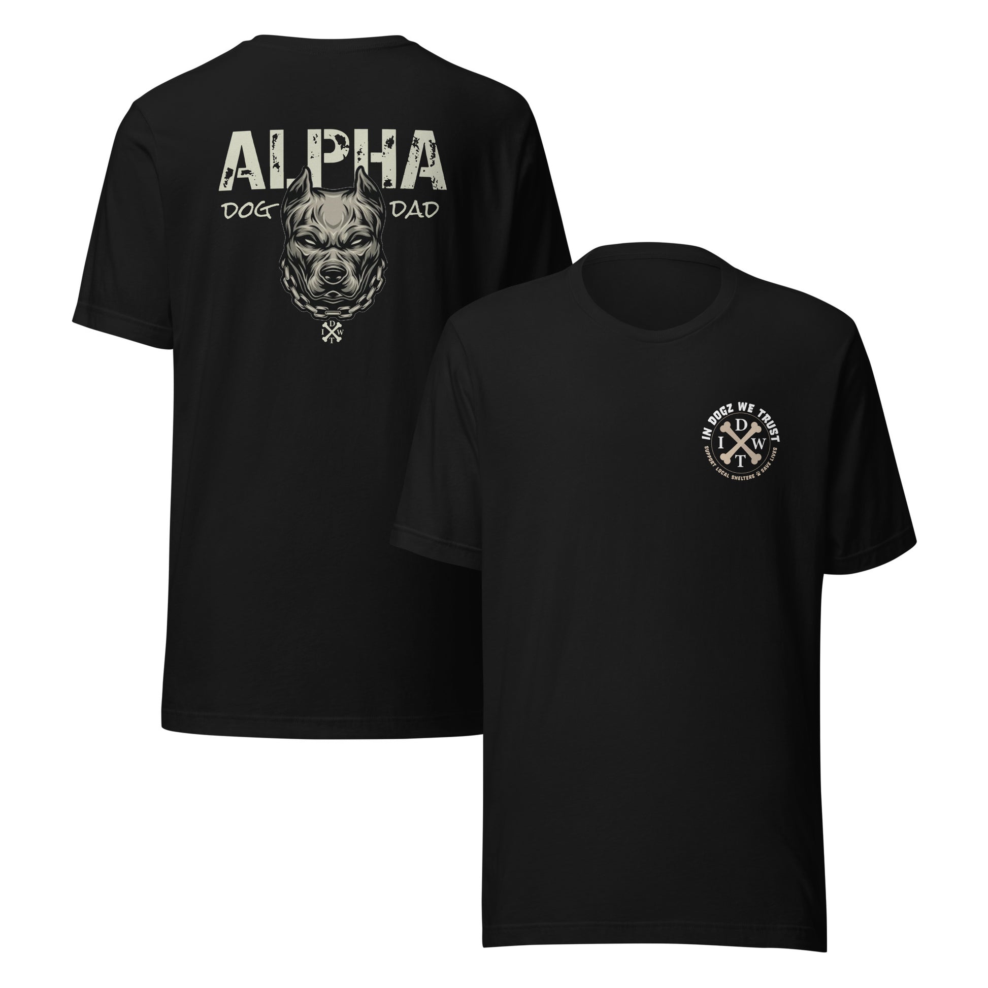 Alpha Dog Dad - Black with Bull Dog Design - Men's T-Shirt - In Dogz We Trust - Front & Back View