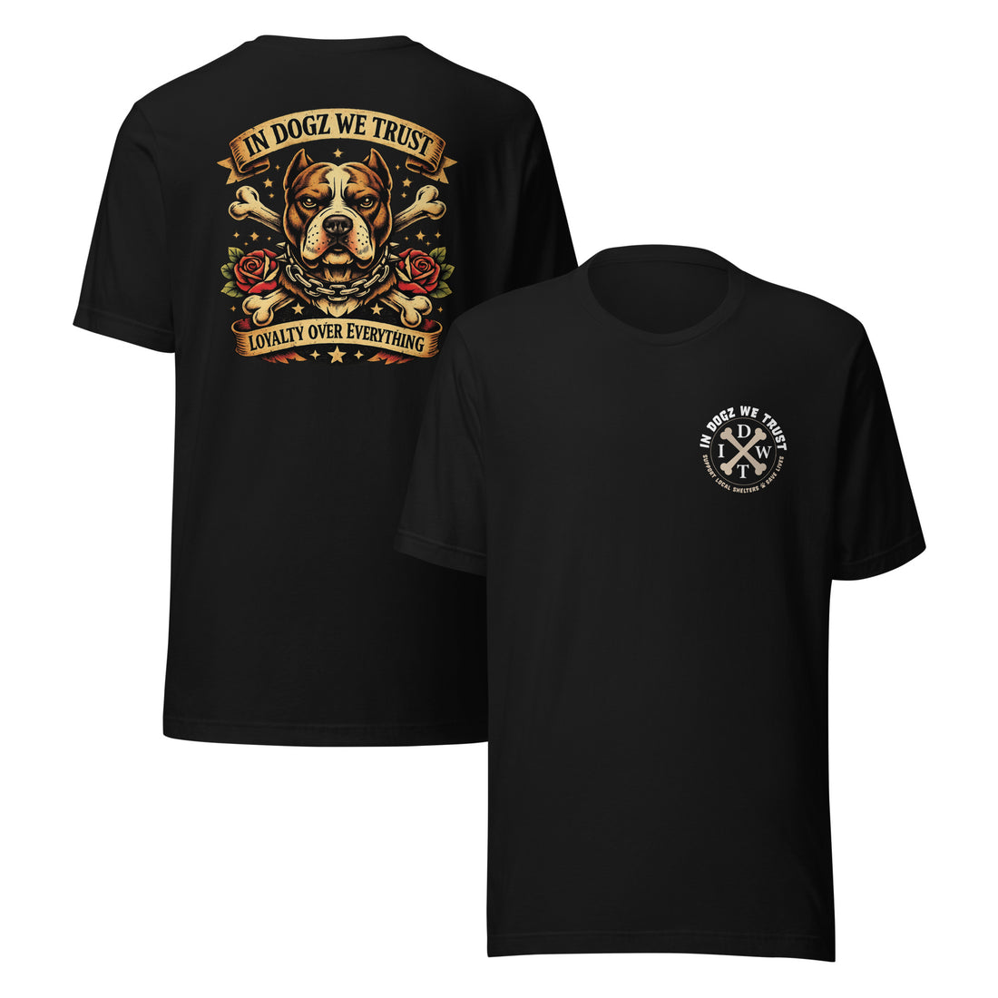 Loyalty Over Everything T-Shirt - In Dogz We Trust - Heather Mauve with Pit Bull & Roses Design - Back View