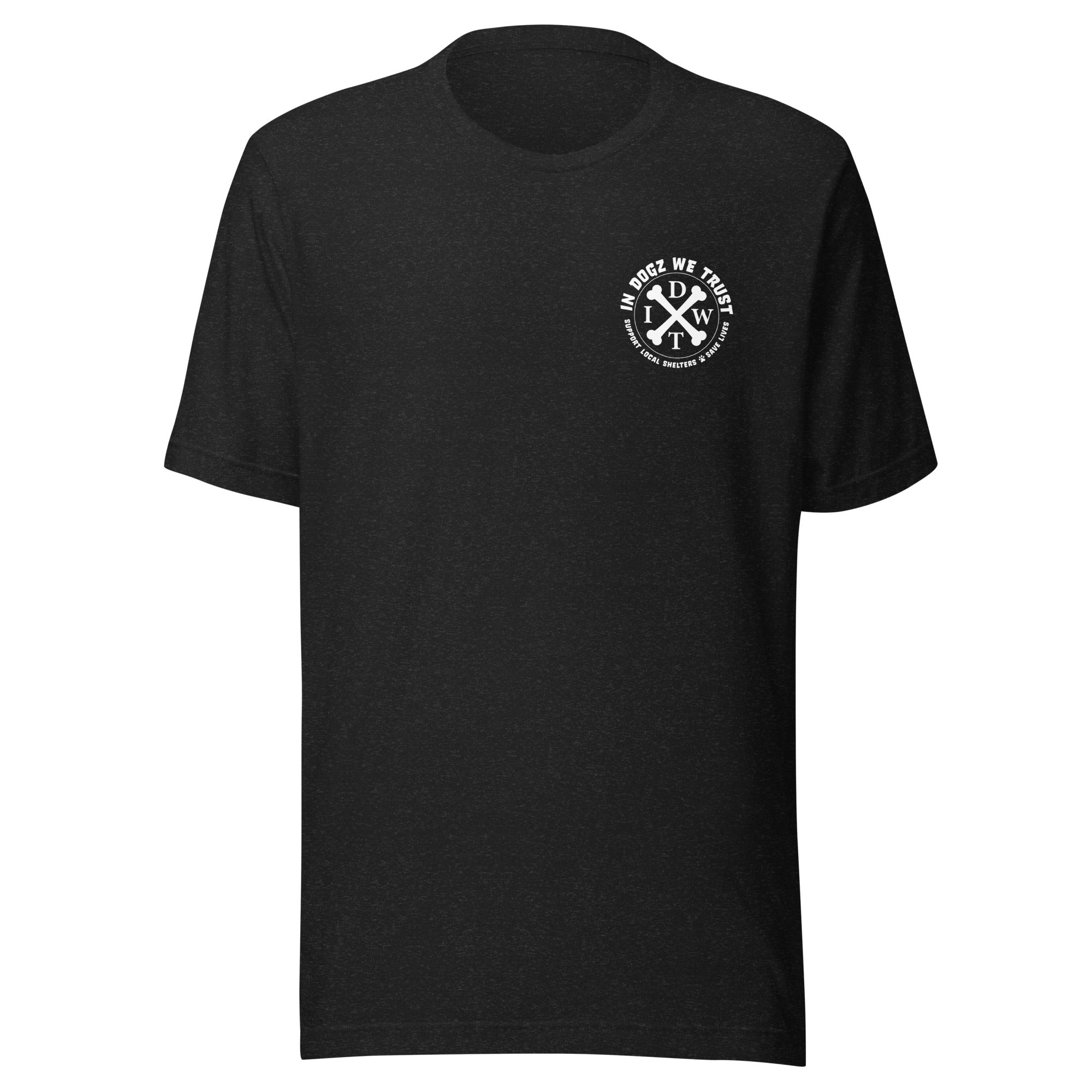 AZ Support Local Shelters Tee - Unisex - Black with White Design - In Dogz We Trust - Front View