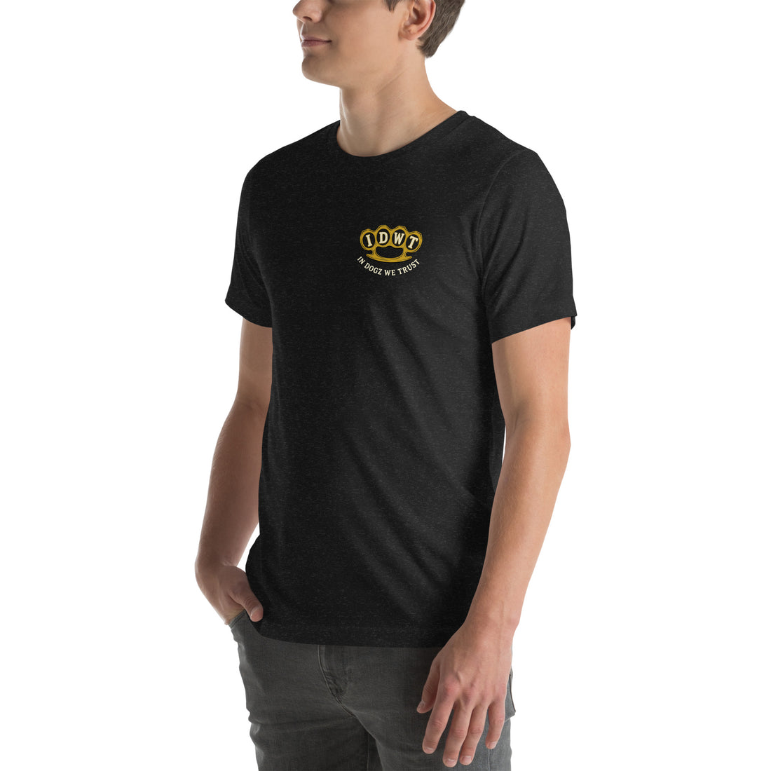 Harm a Dog & Find Out - Dark Grey Heather Unisex T-Shirt - In Dogz We Trust - Back View