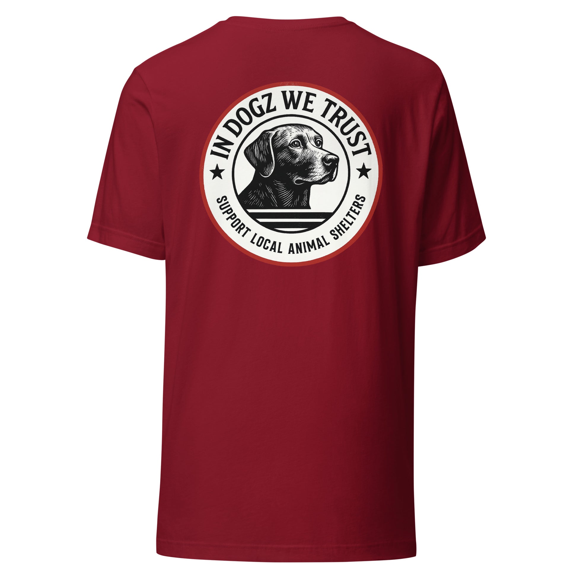 The Duke - Labrador Rescue Unisex T-Shirt - Cardinal Red Color - In Dogz We Trust - Back View
