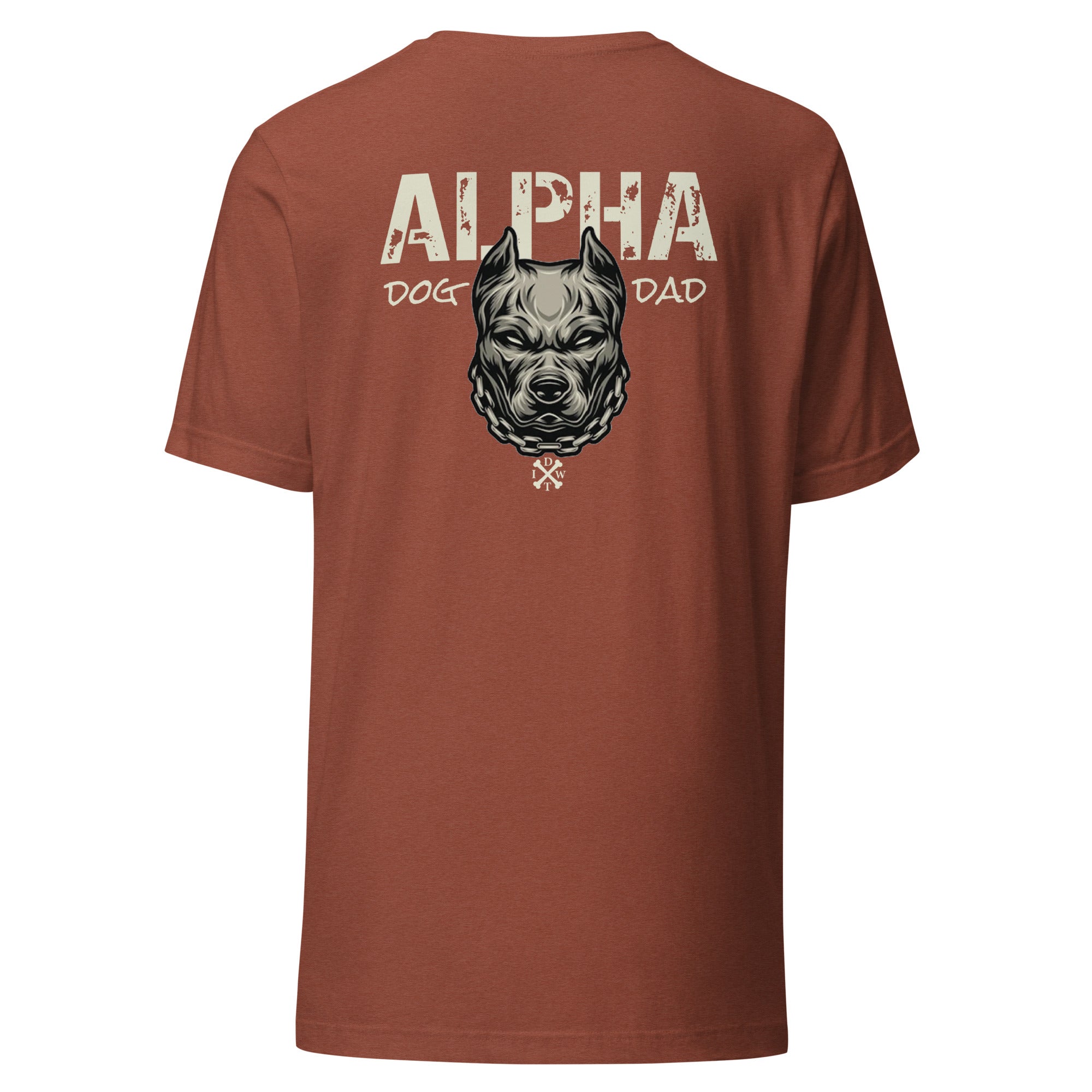 Alpha Dog Dad - Heather Clay Orange with Bull Dog Design - Men's T-Shirt - In Dogz We Trust - Back View
