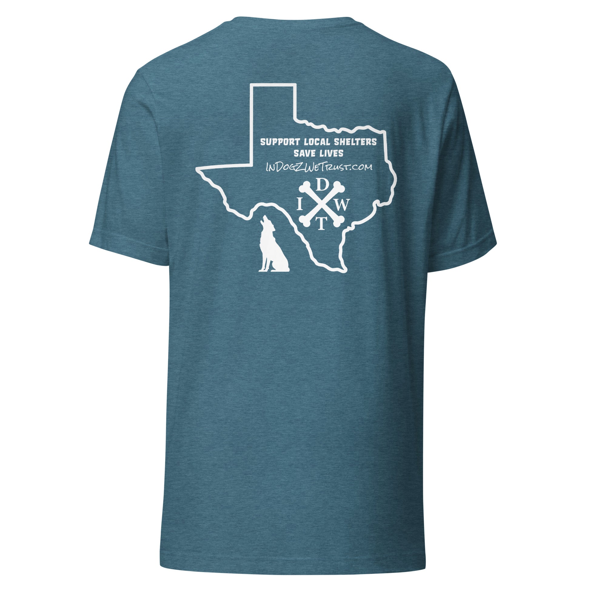 TX Support Local Dog Shelters T-shirt - Slate Blue - In Dogz We Trust - Back View