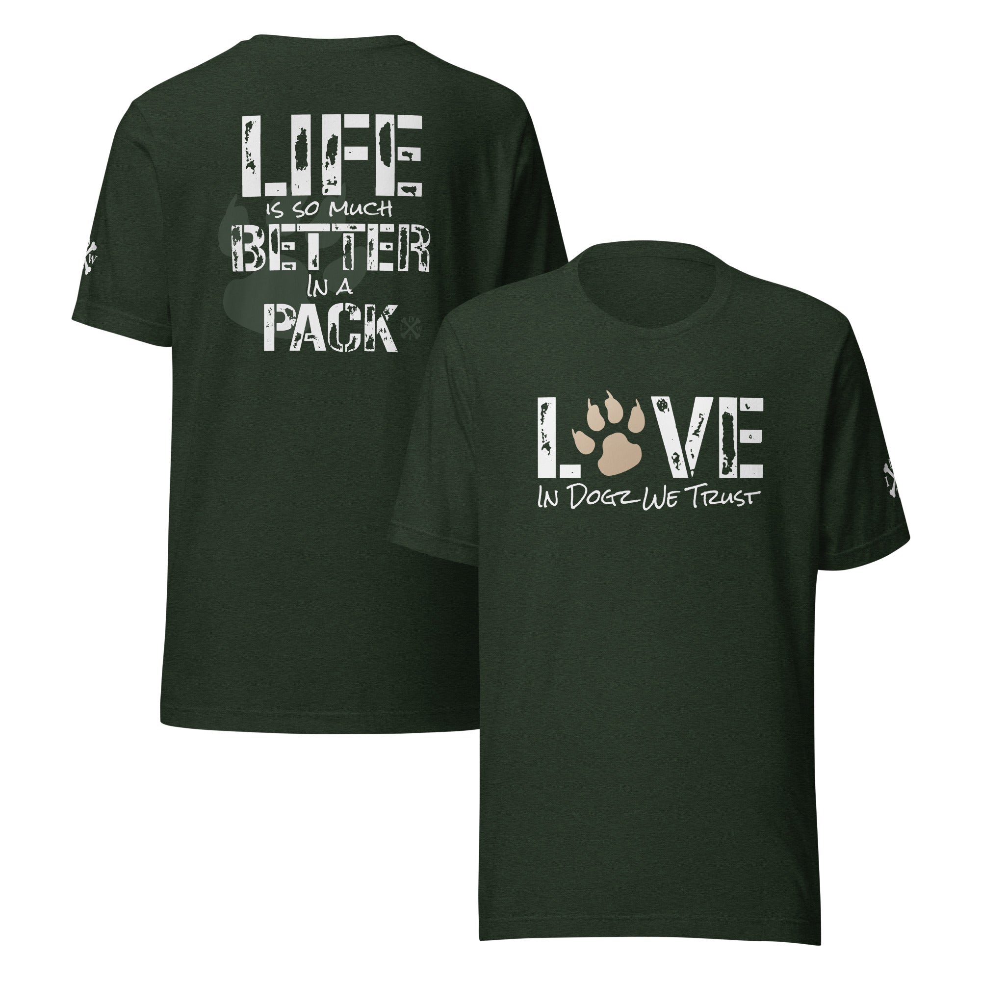 Life Is Better In A Pack - Unisex T-shirt - Heather Emerald - In Dogz We Trust - Front & Back View