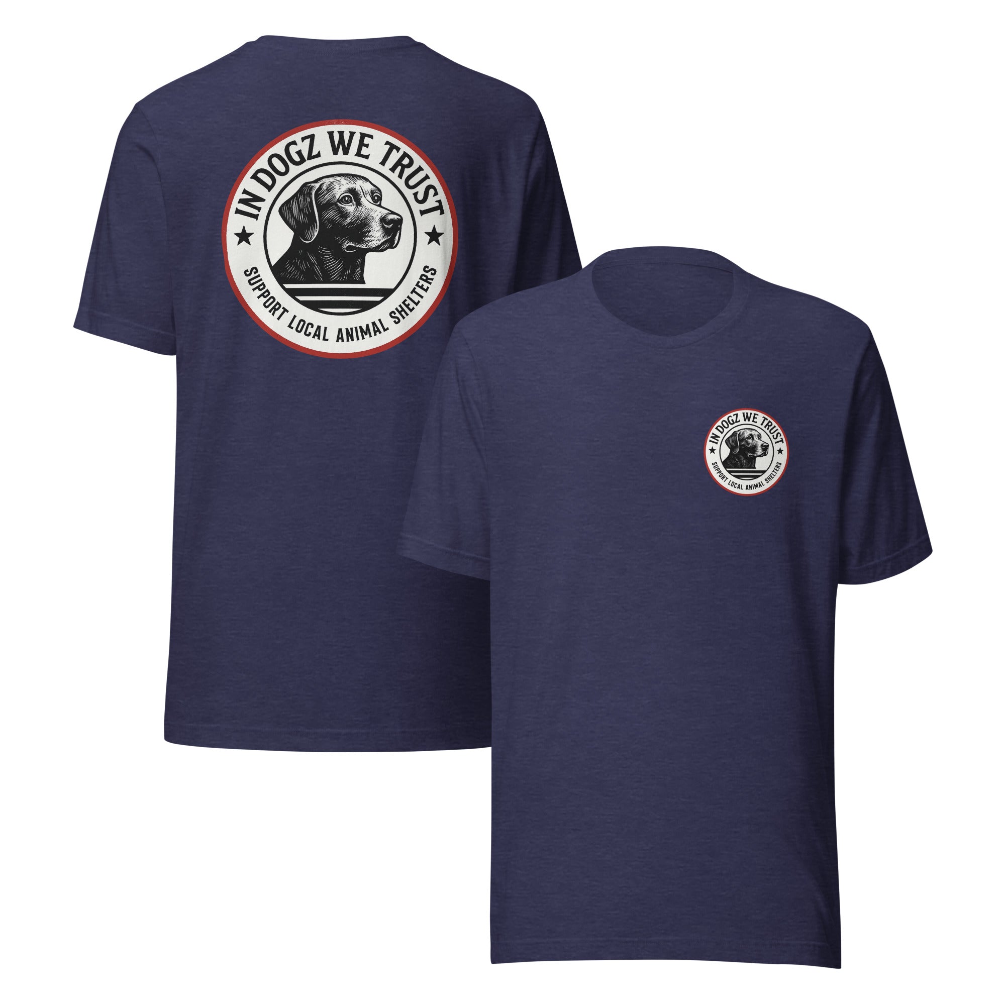The Duke - Labrador Rescue Unisex T-Shirt - Midnight Navy Color - In Dogz We Trust - Front & Back View