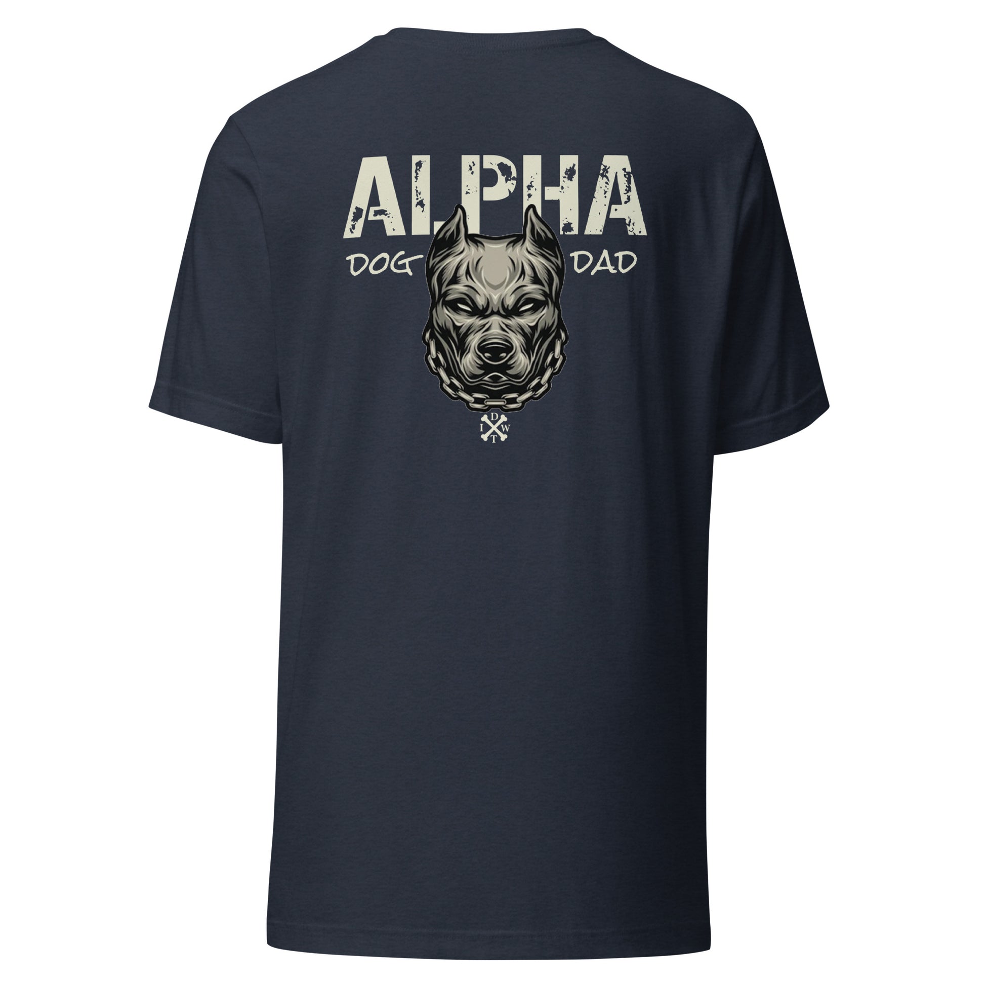 Alpha Dog Dad - Heather Navy with Bull Dog Design - Men's T-Shirt - In Dogz We Trust - Back View