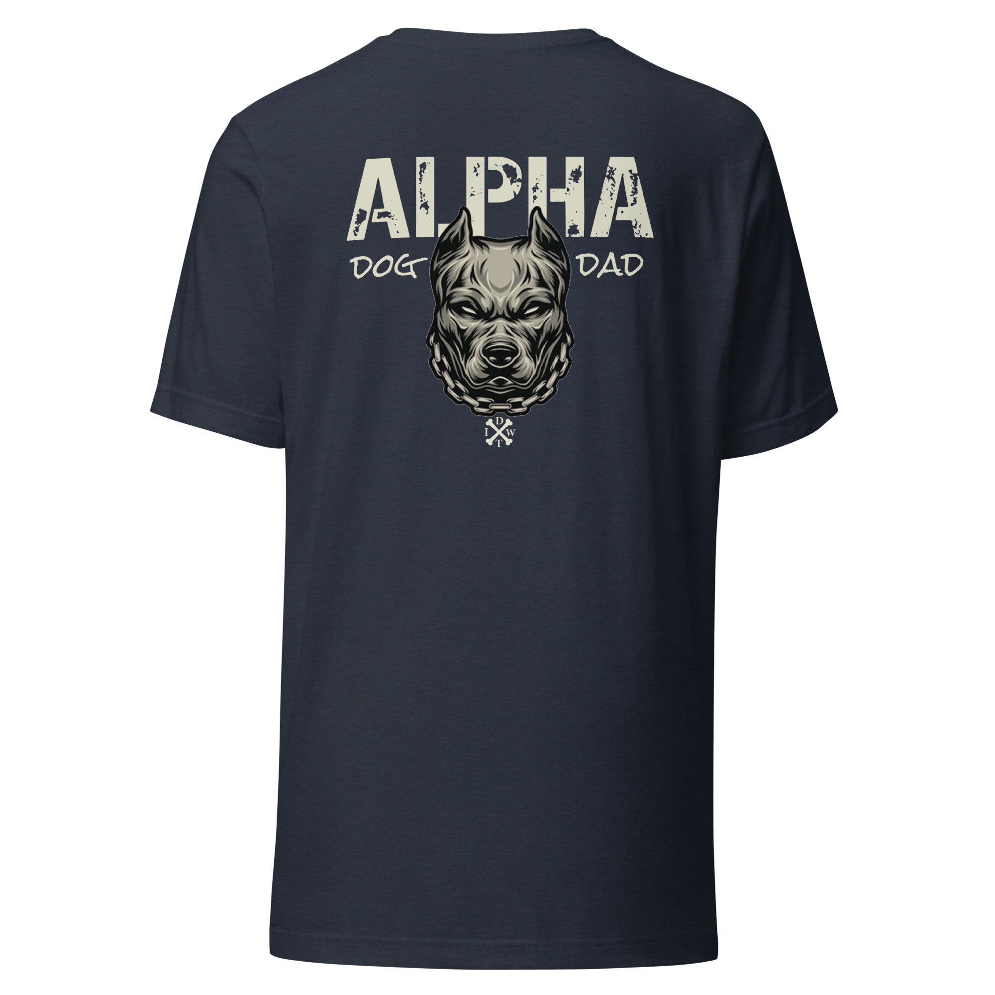 Alpha Dog Dad - Heather Navy with Bull Dog Design - Men's T-Shirt - In Dogz We Trust - Back View
