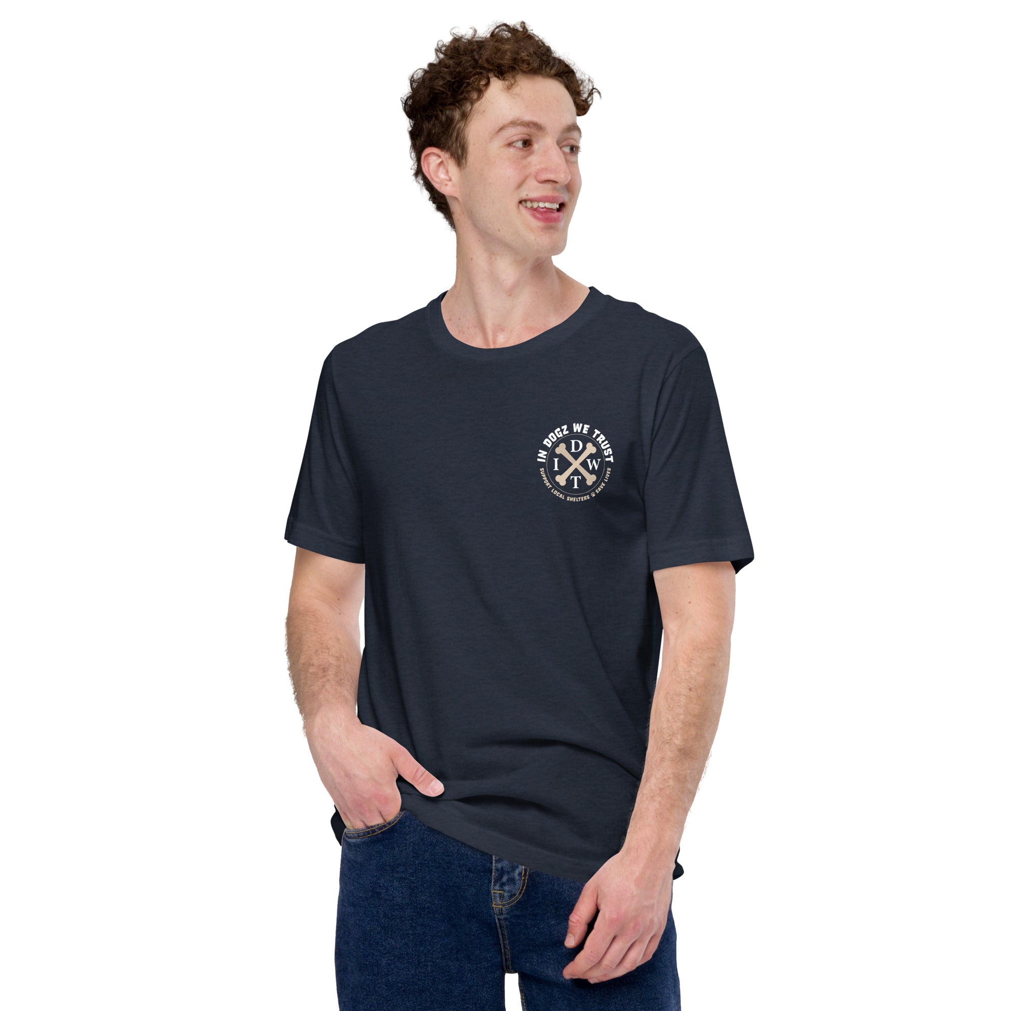 Alpha Dog Dad - Heather Navy with Bull Dog Design - Men's T-Shirt - In Dogz We Trust - Male Model - Front View