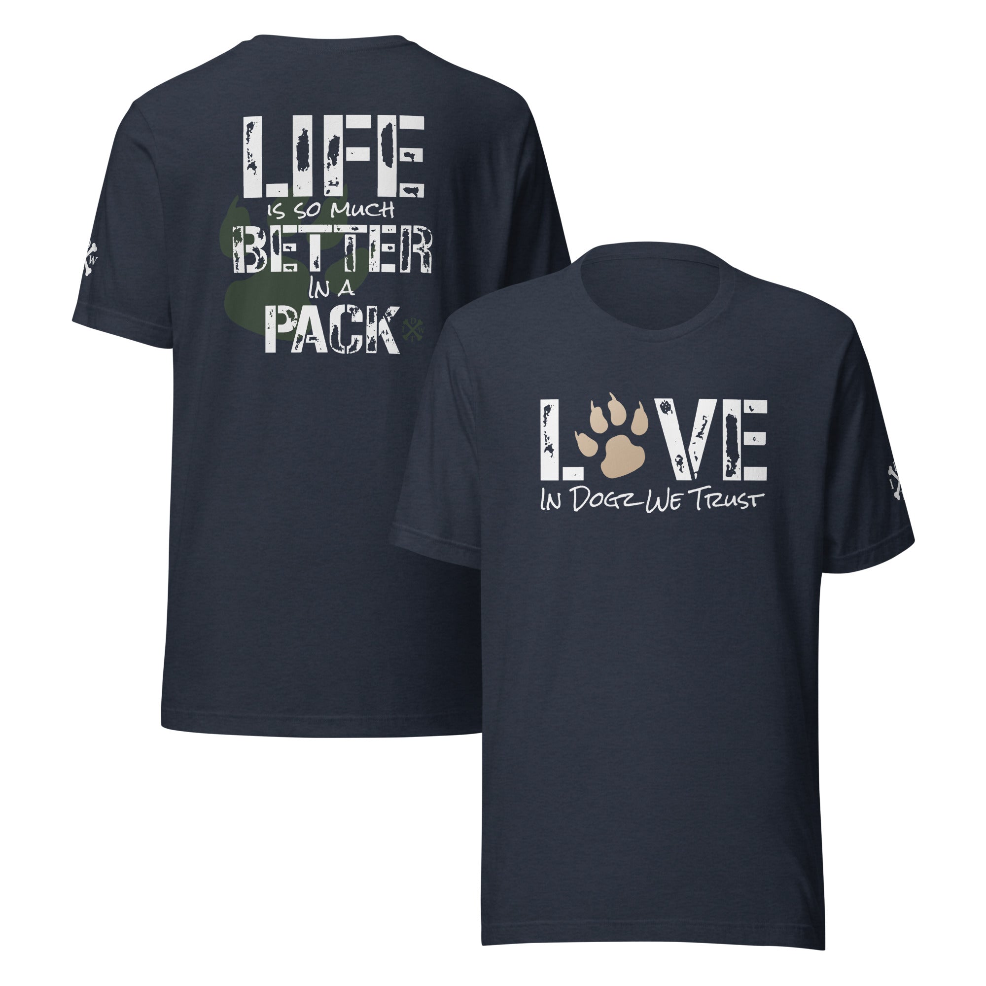 Life Is Better In A Pack - Unisex T-shirt - Heather Navy - In Dogz We Trust - Front & Back View