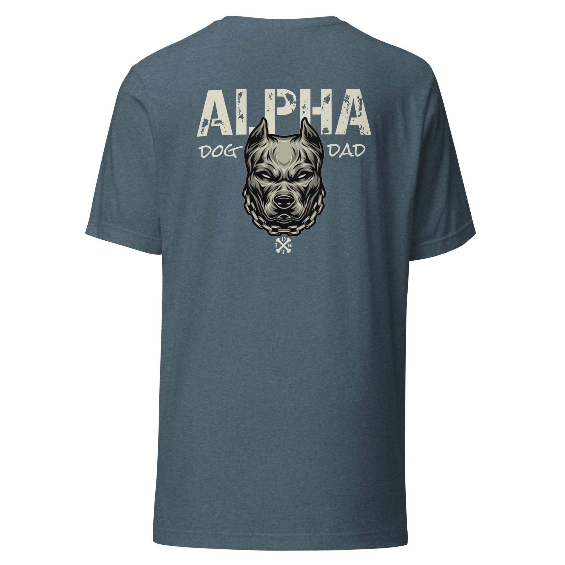 Alpha Dog Dad - Heather Slate Blue with Bull Dog Design - Men's T-Shirt - In Dogz We Trust - Back View