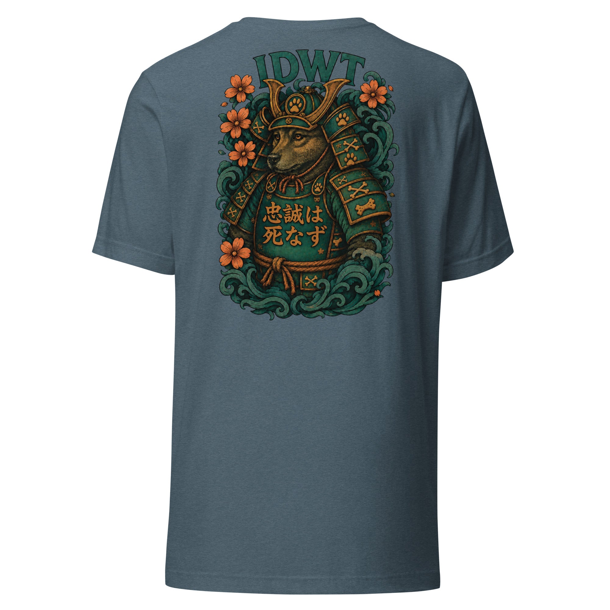 Bushido Bark: Samurai Canine T-Shirt - Heather Slate - In Dogz We Trust - Back View
