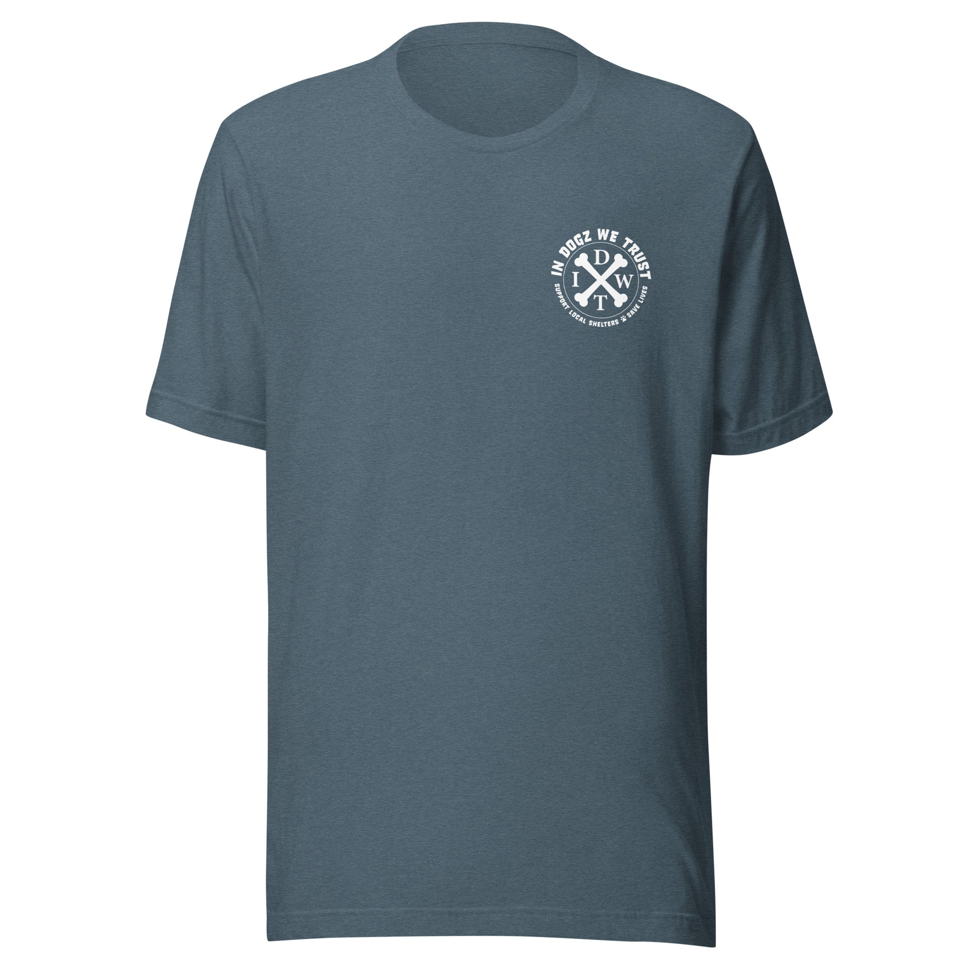 AZ Support Local Shelters Tee - Unisex - Blue with White Design - In Dogz We Trust - Front View