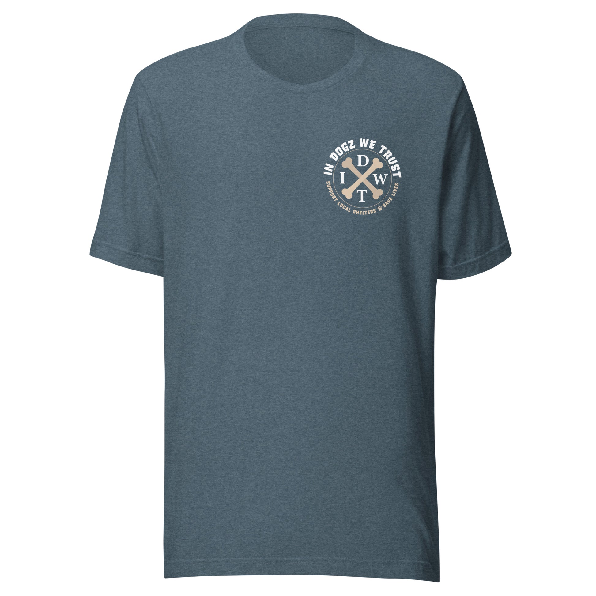 Love Dogz. Tolerate Humans. Unisex T-Shirt - Heather Slate Blue - In Dogz We Trust - Front View