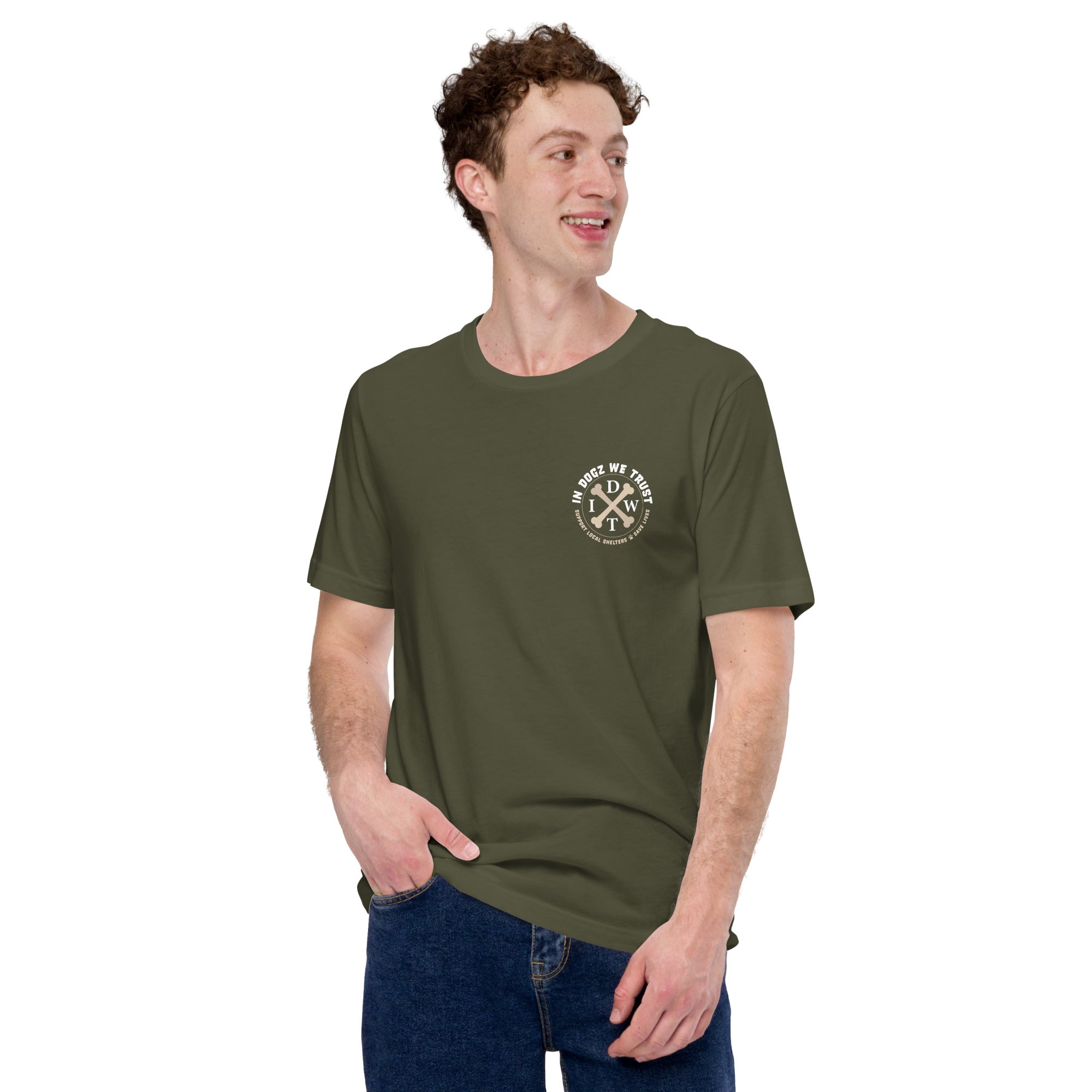 Bushido Bark: Samurai Canine T-Shirt - Pebble Color - In Dogz We Trust - Male Model - Front View